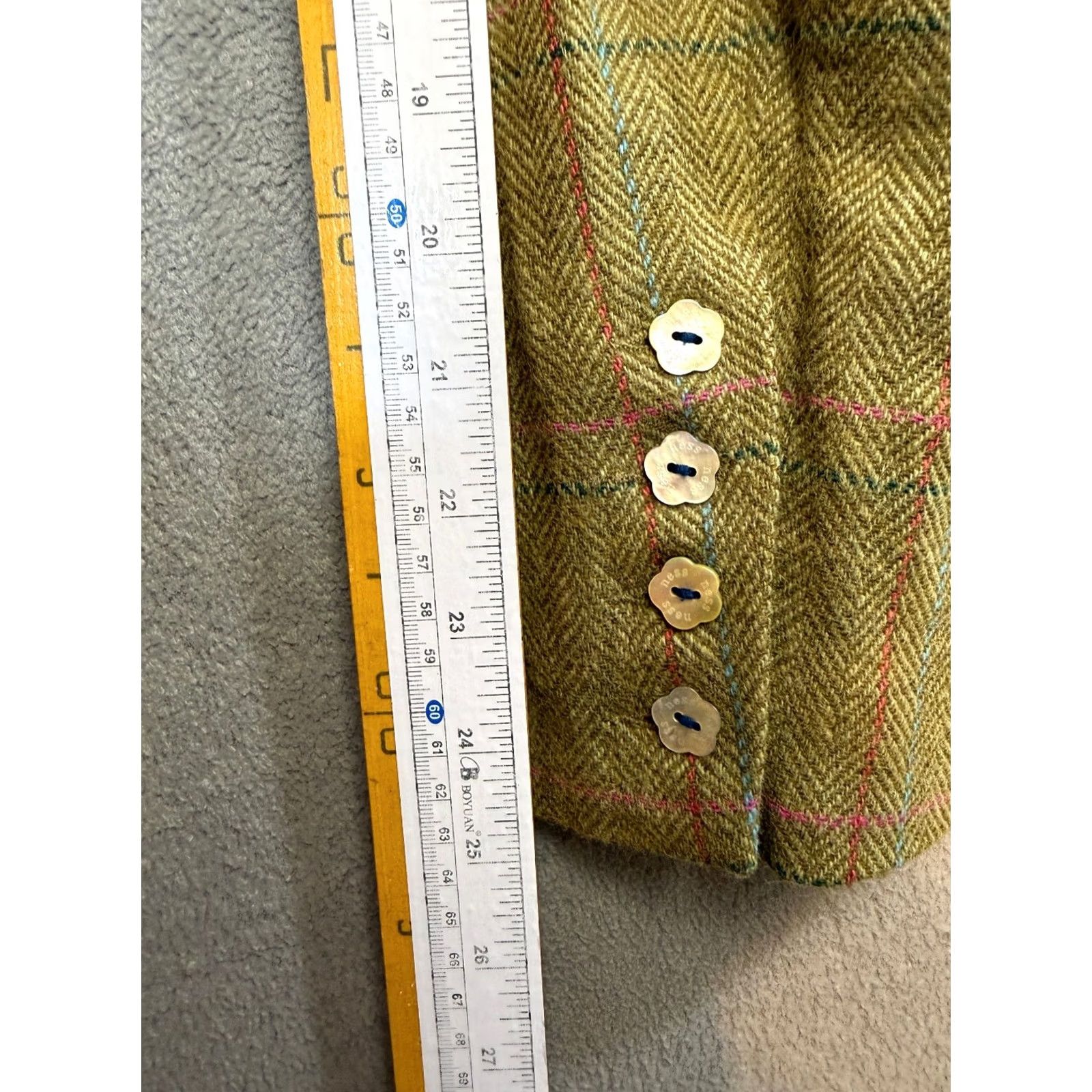 Vintage NESS Tweed Wool Blazer Jacket Green Womens UK 10 US 8 Blazer Wool Green Womens 90s Tuxedo style Size M / US 6-8 / IT 42-44 - 4 Thumbnail