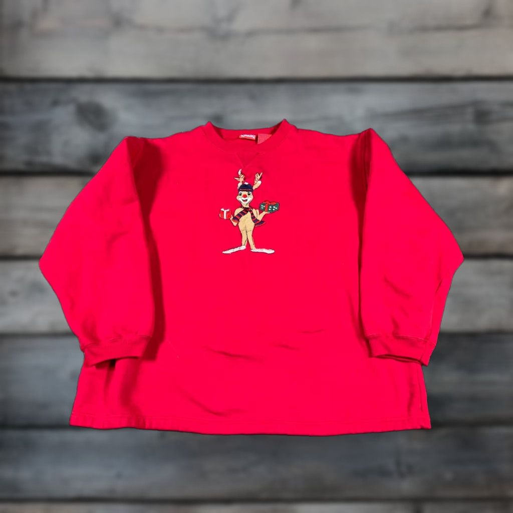 Vintage VINTAGE Rudolph Sweatshirt Christmas Embroidered Adult Large Red Crew Neck Long Sleeve Pullover Women Size L / US 10 / IT 46 - 1 Thumbnail