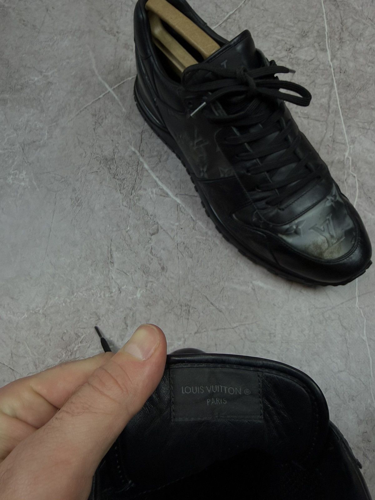 Louis Vuitton Louis Vuitton Run Away Sneaker Black Monogram Leather LV 10 Size US 11 / EU 44 - 15 Thumbnail
