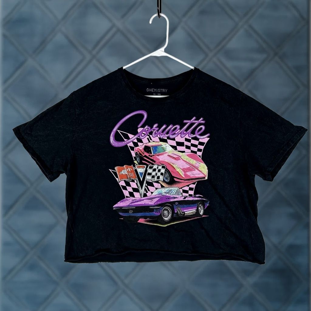 Pinko Vogue Corvette Graphic Crop Top T-shirt Women's XL Black Pink Purple Short Sleeve Tee Size XL / US 12-14 / IT 48-50 - 1 Thumbnail