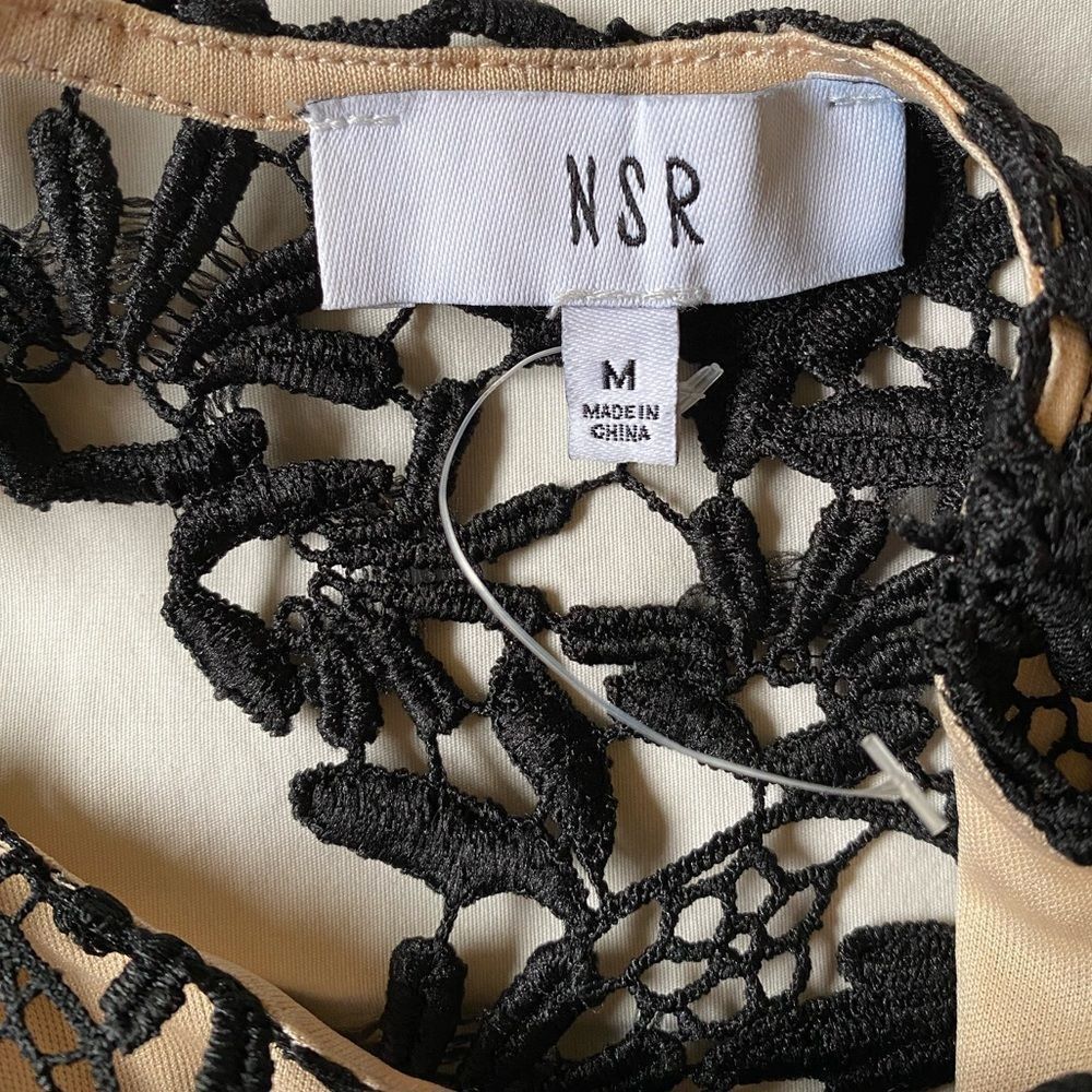 Other NWOT NSR Open Back Lace Overlay Midi Dress Sz M Black Beige Size M / US 6-8 / IT 42-44 - 7 Thumbnail