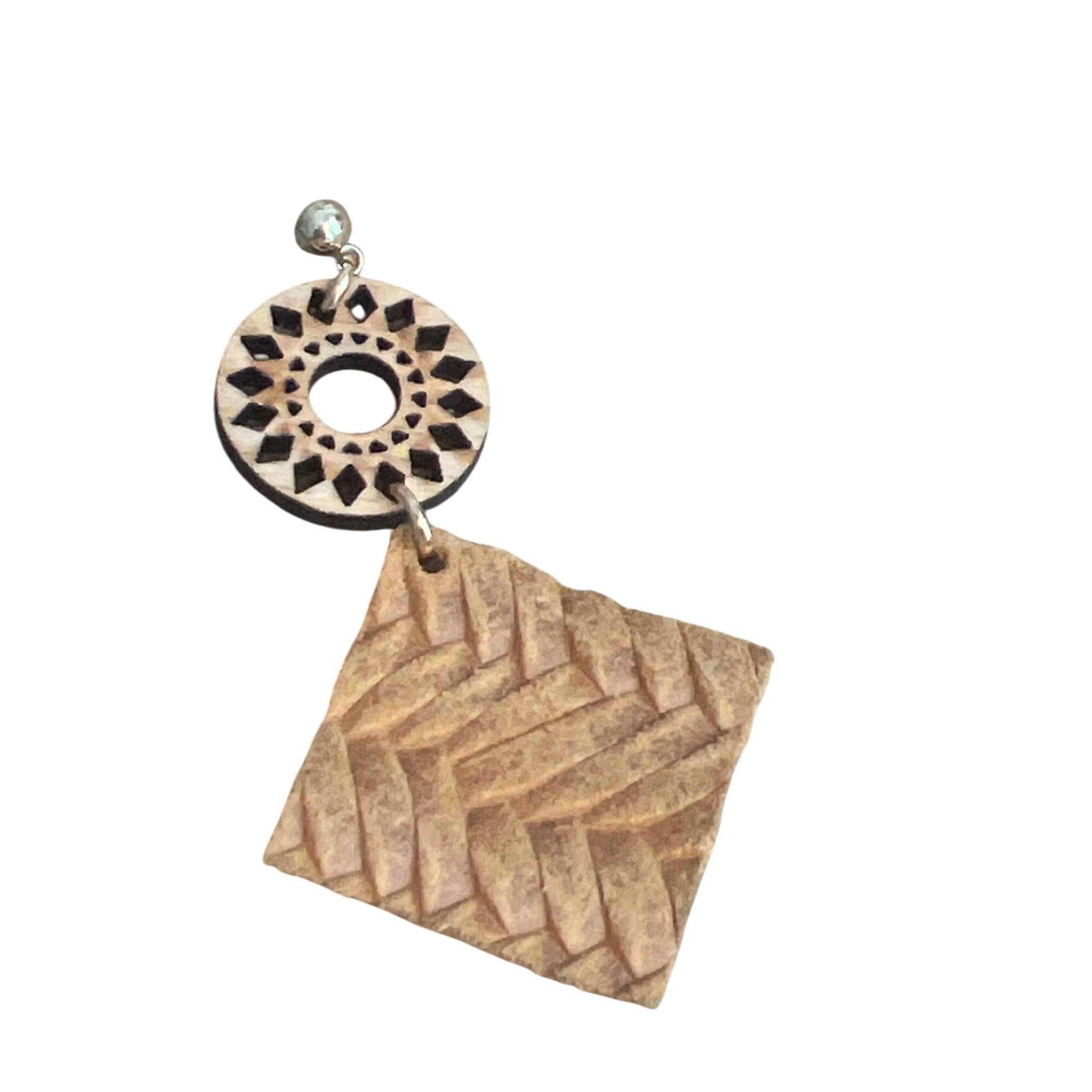 Other Leather Mandala Dangle Earrings Laser Cut Wood Pierced Gold Size ONE SIZE - 2 Thumbnail