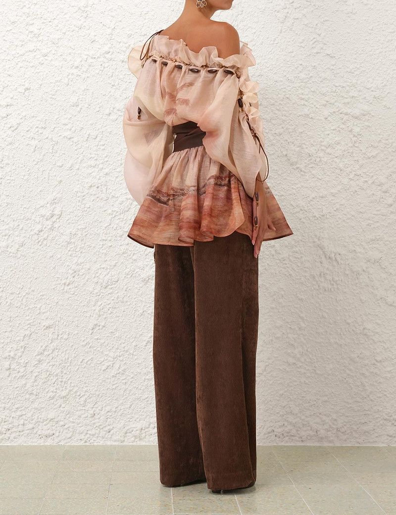 Zimmermann oc11z0226 Illuminate Cord Wide Leg Pants In Brown Size 30" / US 8 / IT 44 - 4 Thumbnail