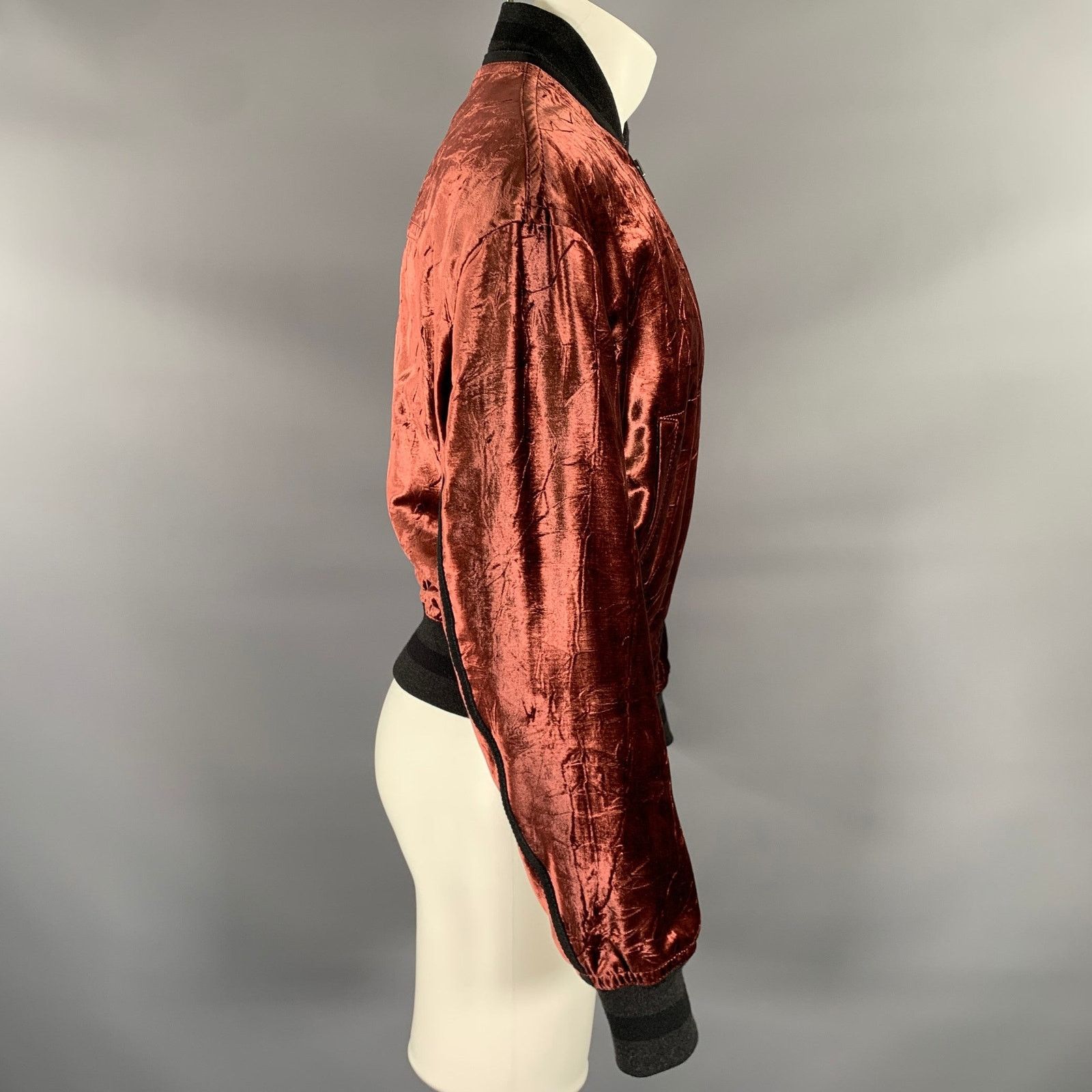 Haider Ackermann HAIDER ACKERMANN Size M Burgundy Velvet Rayon Bomber Jacket Size M / US 6-8 / IT 42-44 - 3 Thumbnail