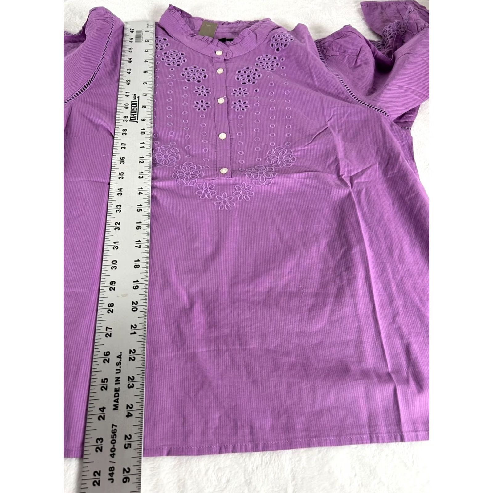 J.Crew J.Crew Womens Ruffle-Sleeve Top with Embroidered Eyelet Purple Medium AR971 New Size M / US 6-8 / IT 42-44 - 8 Thumbnail