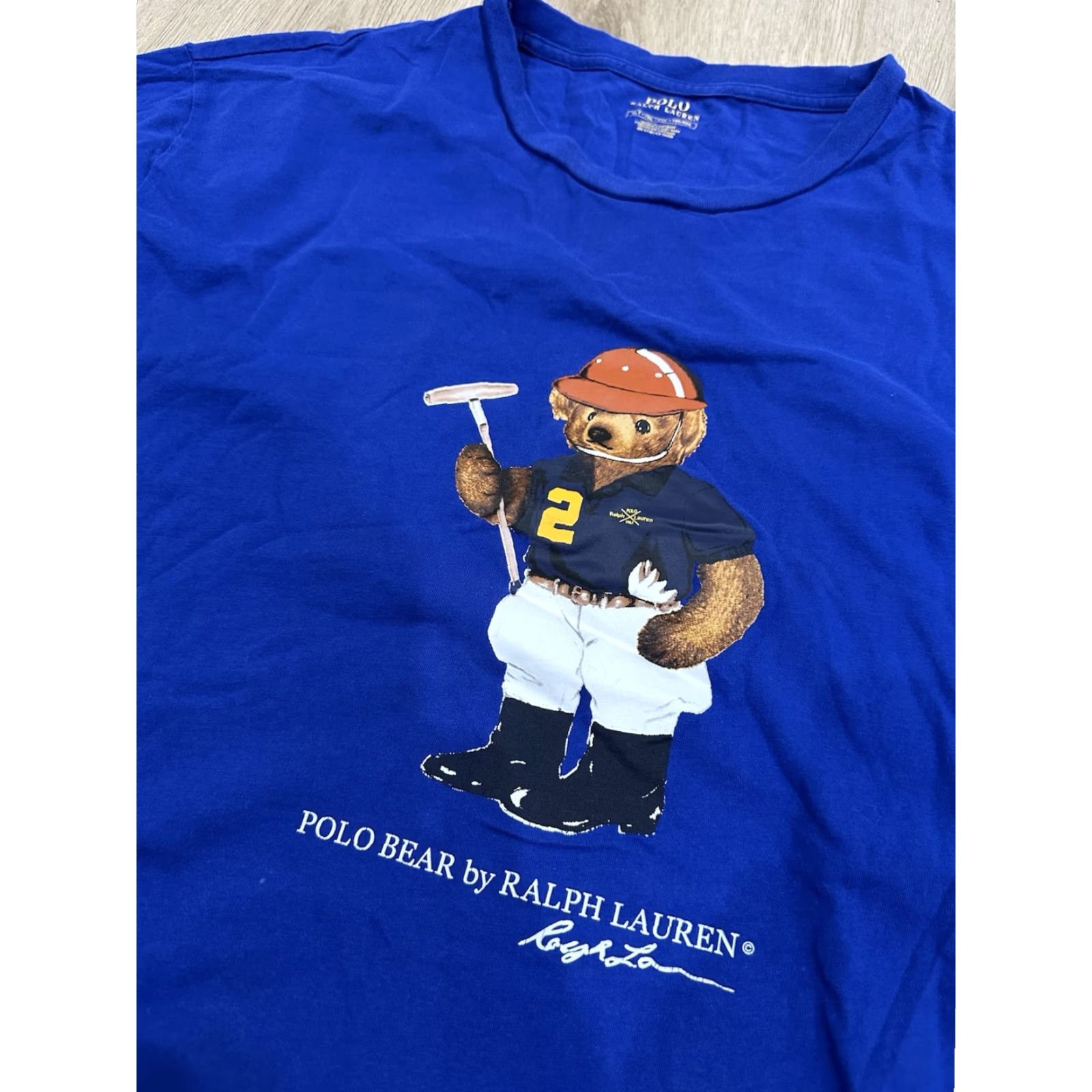 Polo Ralph Lauren VINTAGE Polo Ralph Lauren Rare Jockey Bear Spell Out Shirt Stadium Blue XLT Men Short Sleeve Size US XL / EU 56 / 4 - 4 Thumbnail