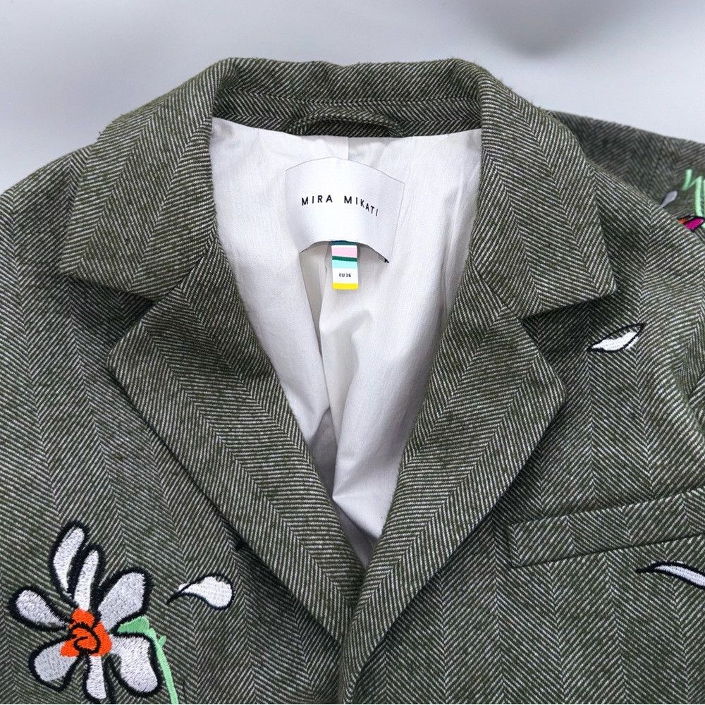 Mira Mikati MIRA MIKATI Floral Embroidered Notched-Lapels Green Blazer Size S / US 4 / IT 40 - 7 Thumbnail