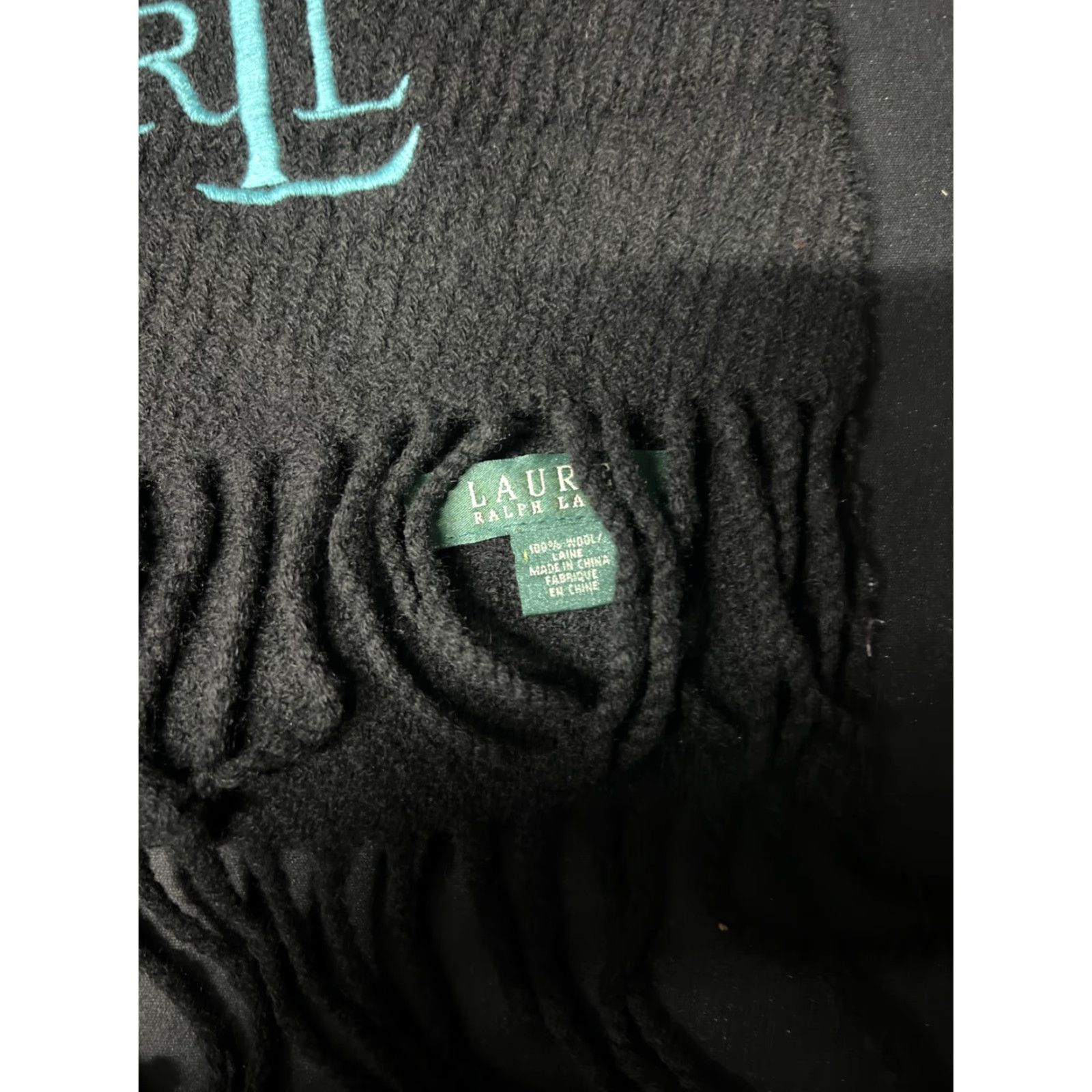 Ralph Lauren Lauren Ralph Lauren Scarf 100% Lambswool Black Fringe Embroidered Wool Knit Scarf Unisex Plaid 90s City Classic Outdoor Neck Warmer Fall Spring Winter Size ONE SIZE - 2 Thumbnail