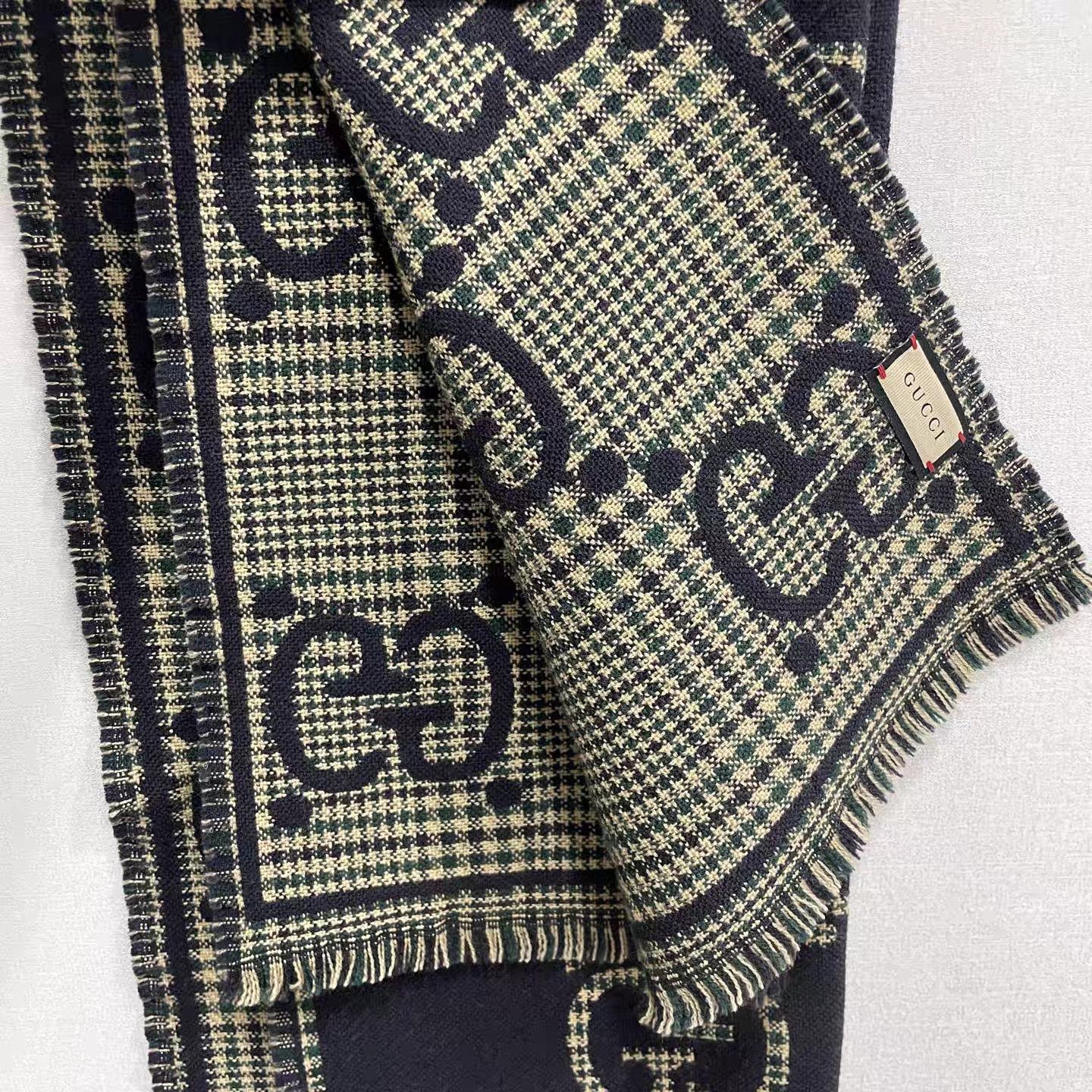 Gucci GUCCI New Classic GG Check Wool Knit Double‑Sided Scarf K15 Size ONE SIZE - 5 Thumbnail