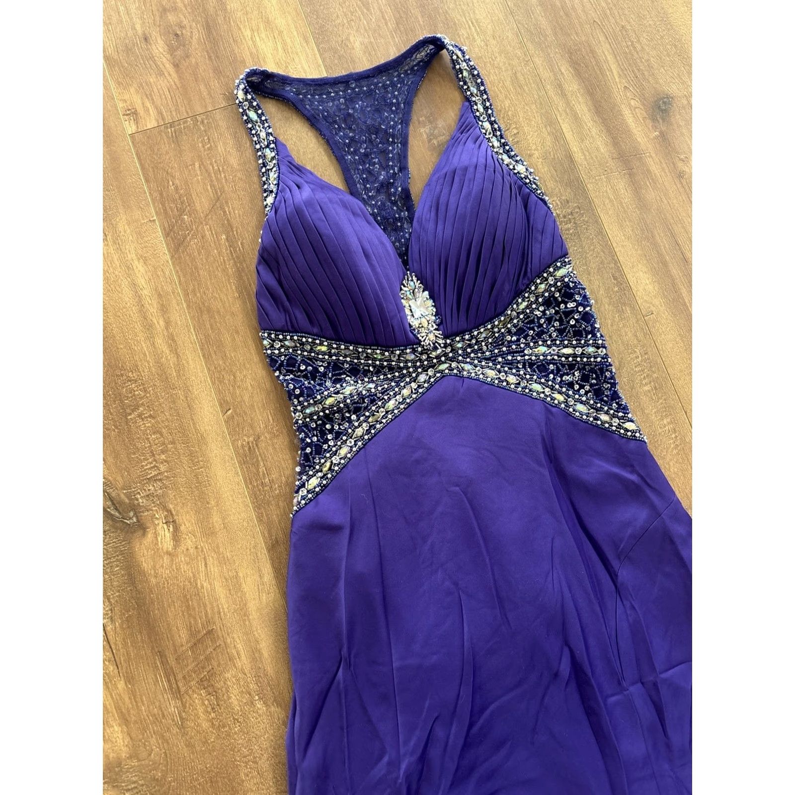 Vintage NWT Jasz Couture Dress 4067 Purple Size 4 Prom Formal Wear Sequin Glamour Ball Gown Mermaid Strappy Sleeveless Long Womens Wardrobe Size S / US 4 / IT 40 - 3 Thumbnail