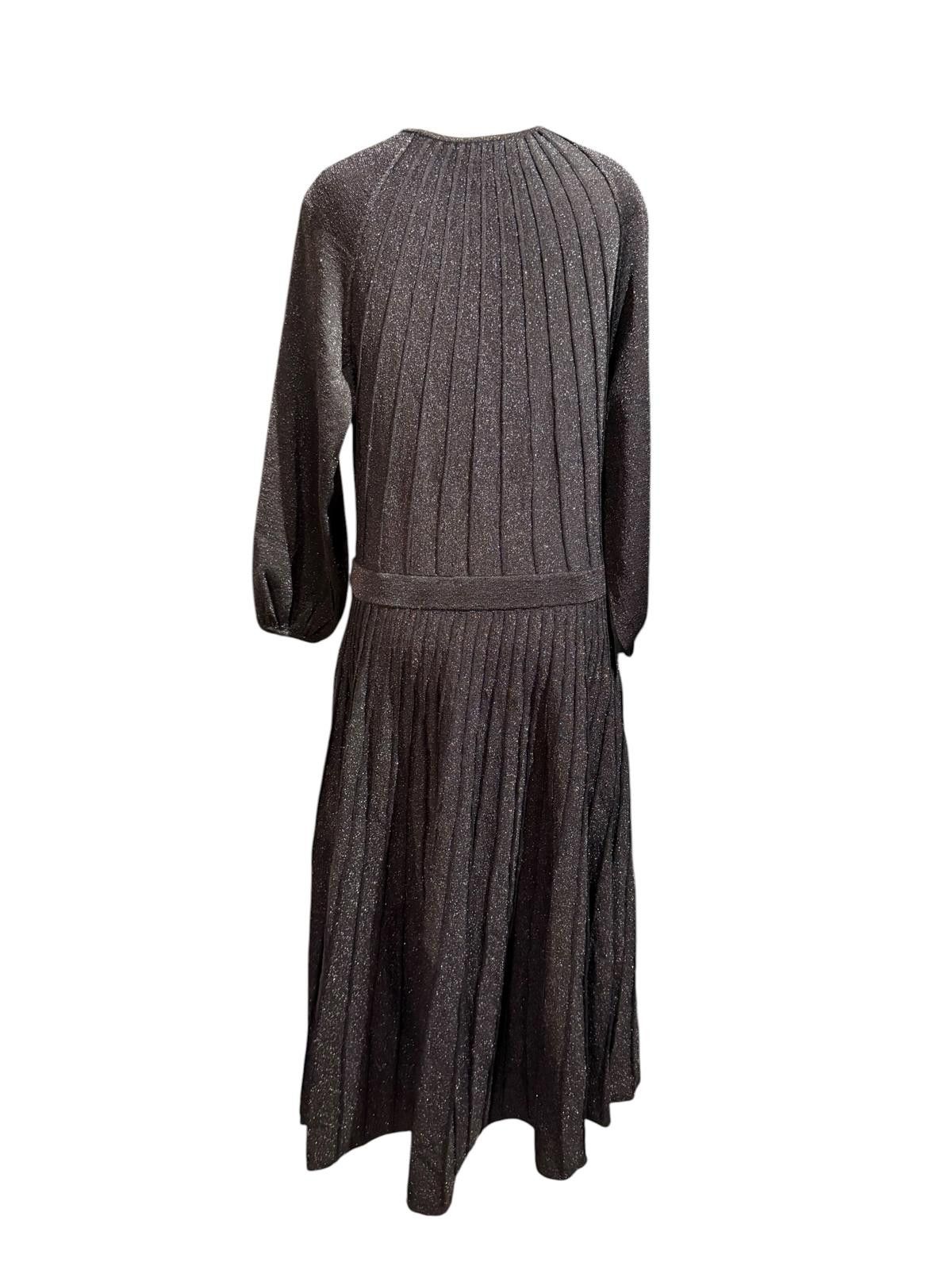 Other The Fold Lumia Black Metallic Knit Dress with Pleated Skirt Size L / US 10 / IT 46 - 4 Thumbnail
