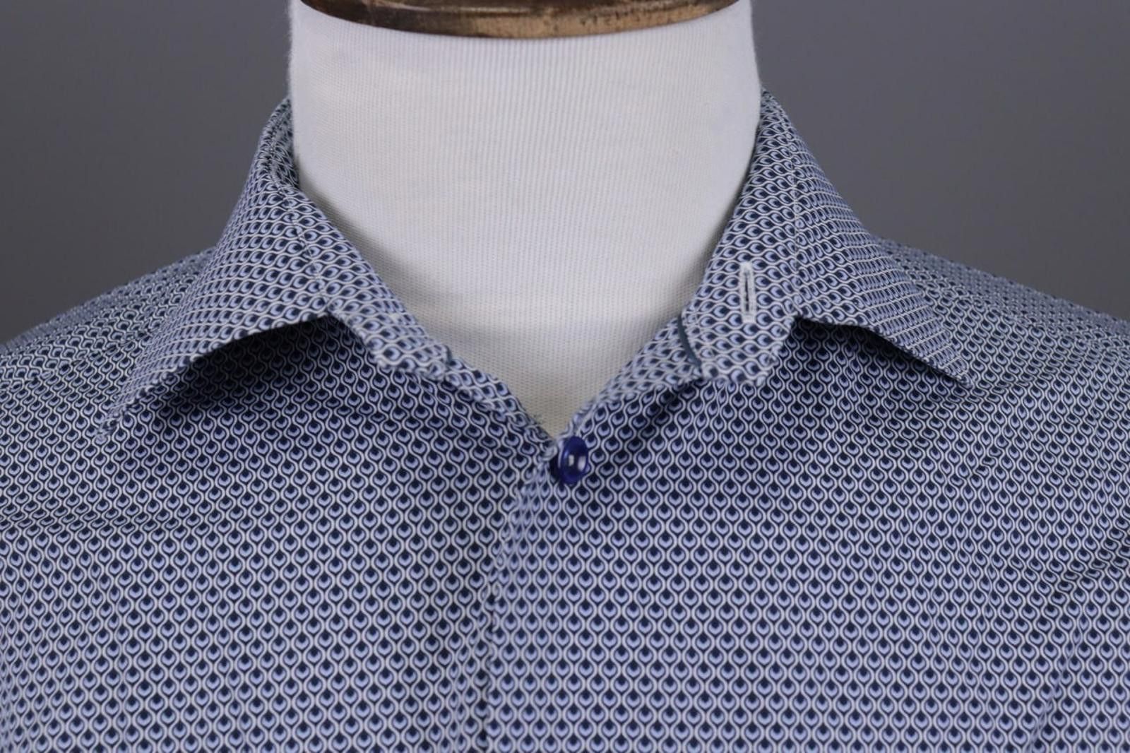 Eton Eton Blue Luxury Printed Button Down Shirt Made to Measure Size US M / EU 48-50 / 2 - 3 Thumbnail