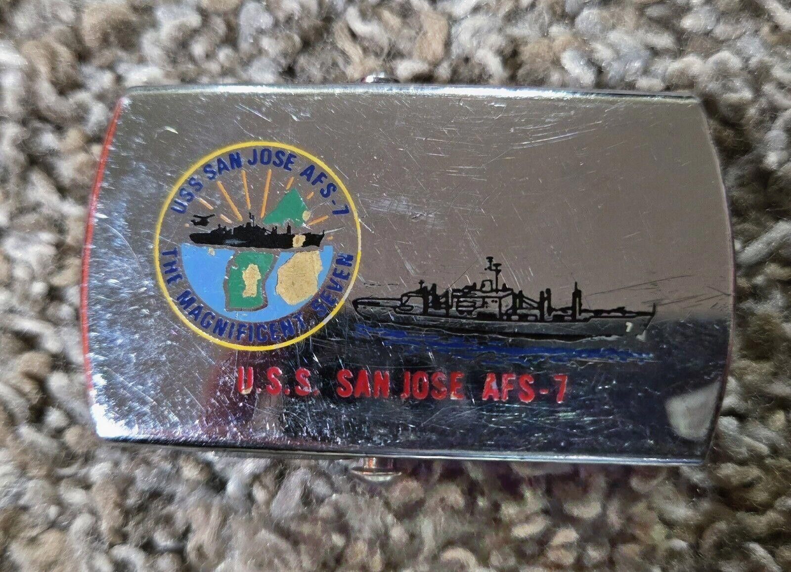Designer Vtg Zippo USS San Jose AFS-7 The Magnificent 7 Belt Buckle Size ONE SIZE - 1 Thumbnail