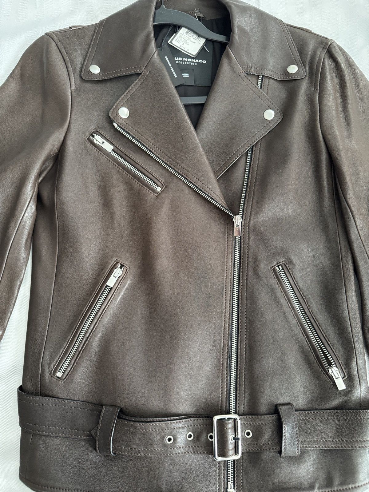 Club Monaco Club Monaco Brown Leather Moto Jacket with Belt Size S / US 4 / IT 40 - 11 Thumbnail