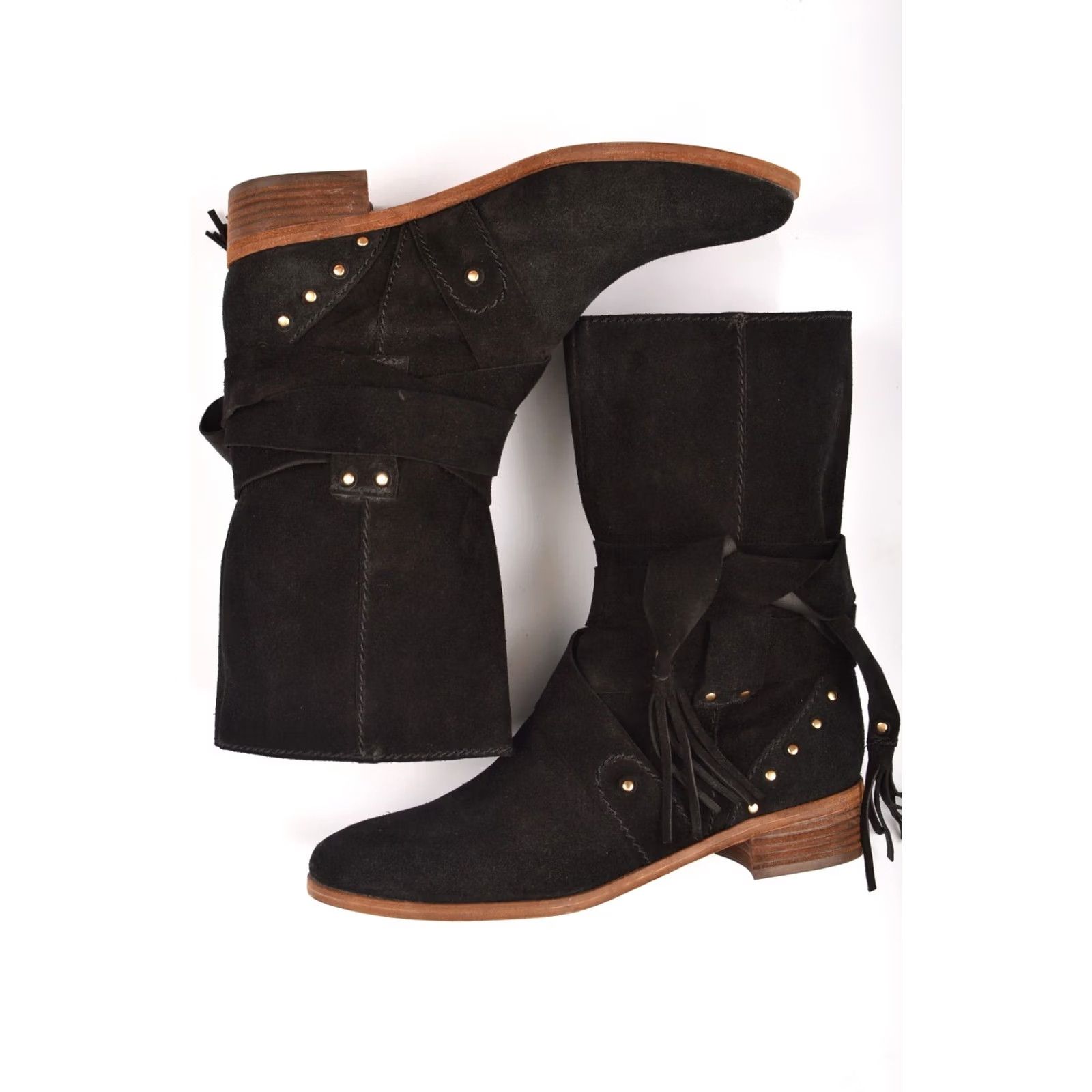 Vintage See By Chloe Crosta Black Studded Suede Designer Ankle Boots Size 38 Womens Boots Black Suede 90s? Size US 5 / IT 35 - 4 Thumbnail