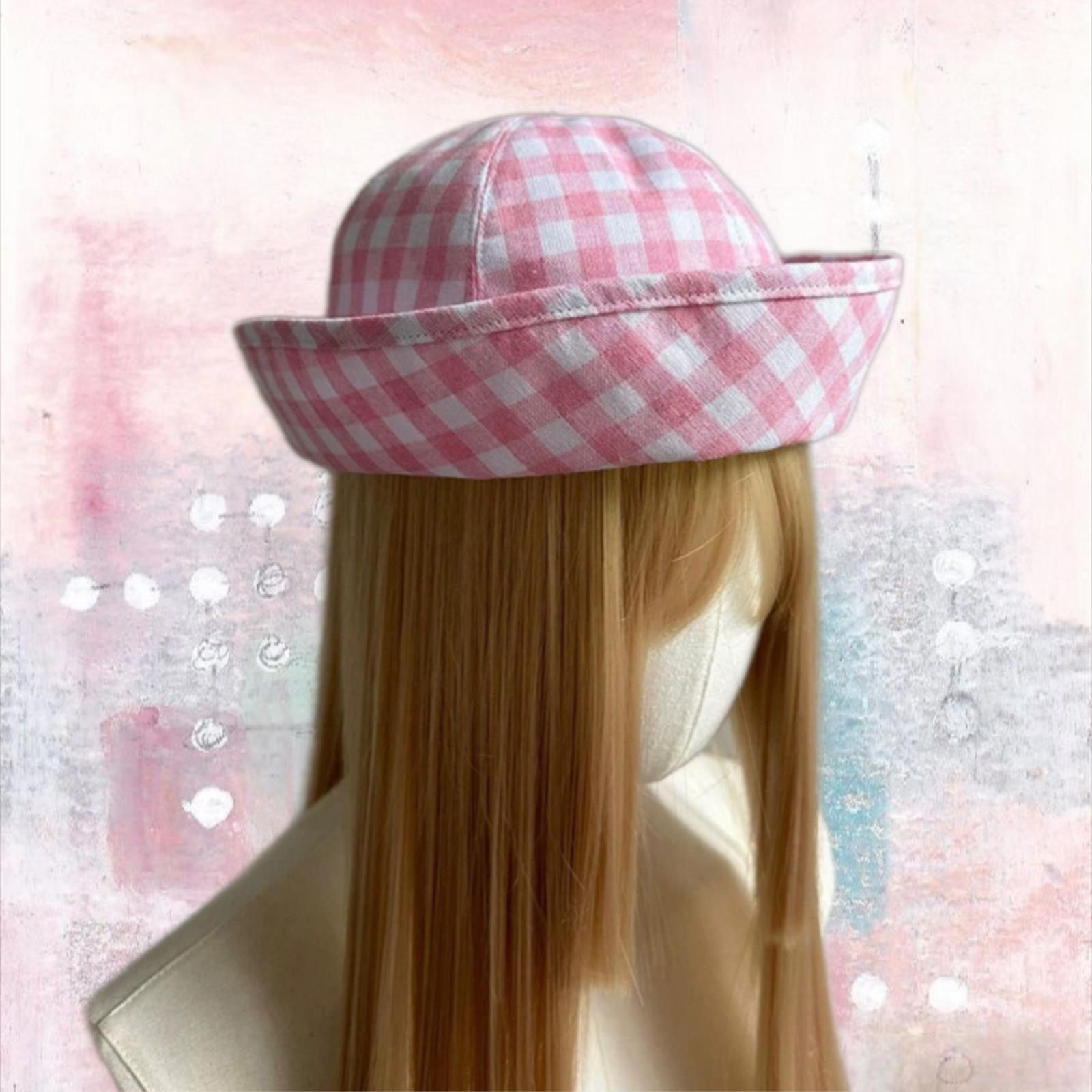 Japanese Brand Retro Pink Plaid Beret Sailor Hat Y2K French Girl Aesthetic Size ONE SIZE - 1 Thumbnail