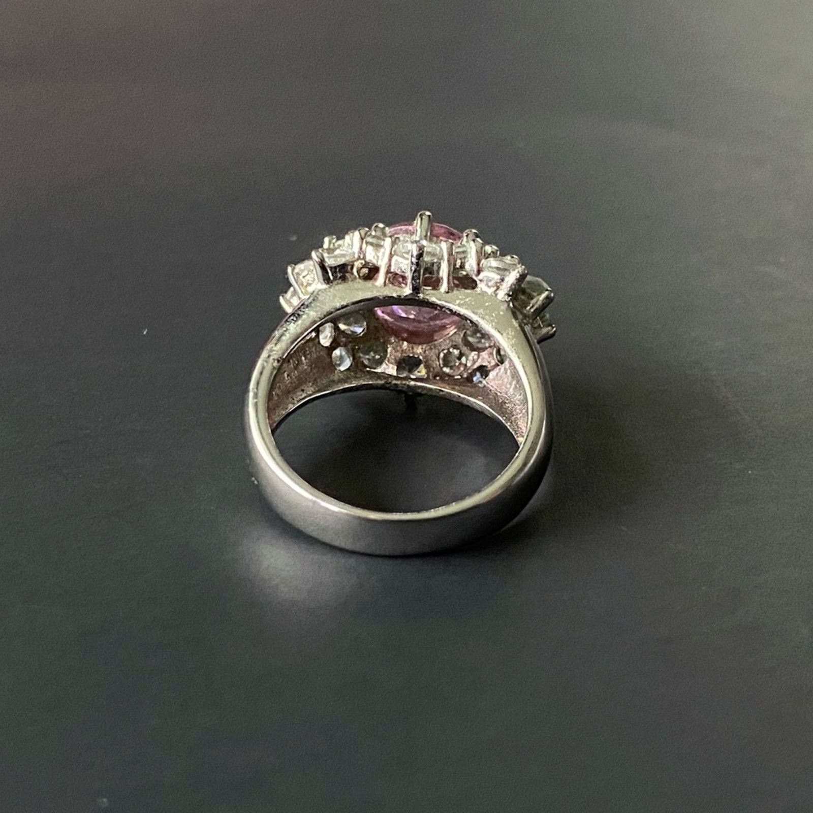 Vintage Costume Pink Rose Quartz And CZ Stone Ring Size ONE SIZE - 11 Thumbnail