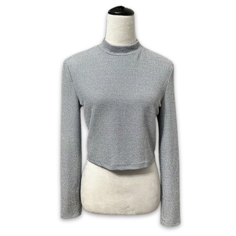 Other Elodie Crop Top Mock Neck Cutout Detail Shiny Gray/Silver XL Size XL / US 12-14 / IT 48-50 - 1 Thumbnail