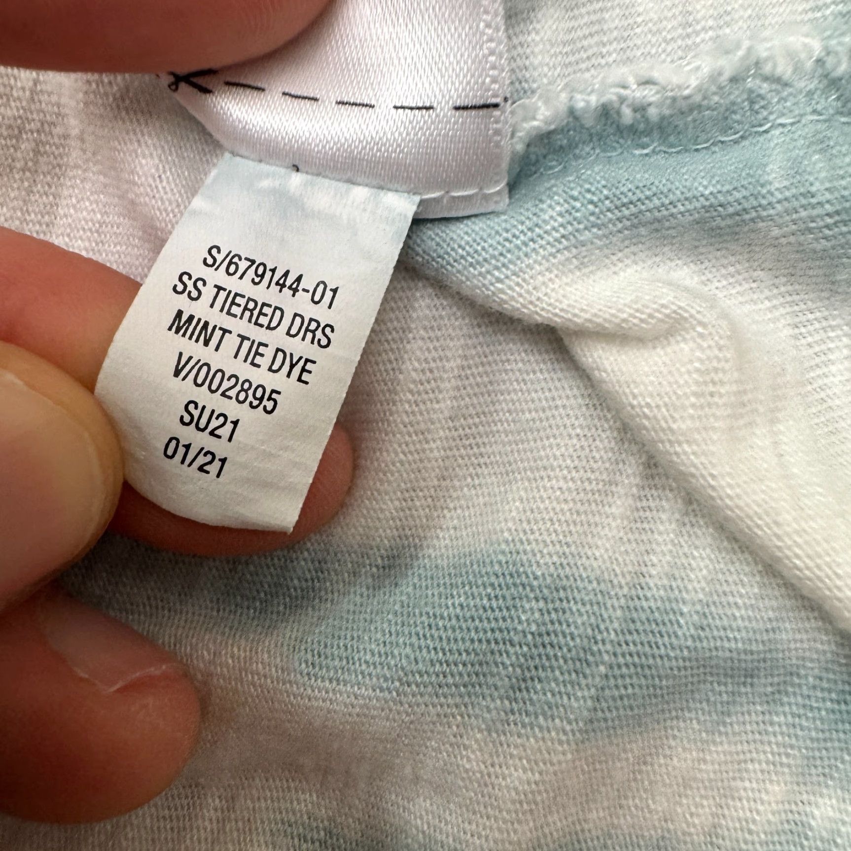 Gap VINTAGE Gap Short Sleeve Tiered Midi Dress Womens XL Mint Green White Tie-Dye Casual Size 40" / US 18 - 7 Thumbnail