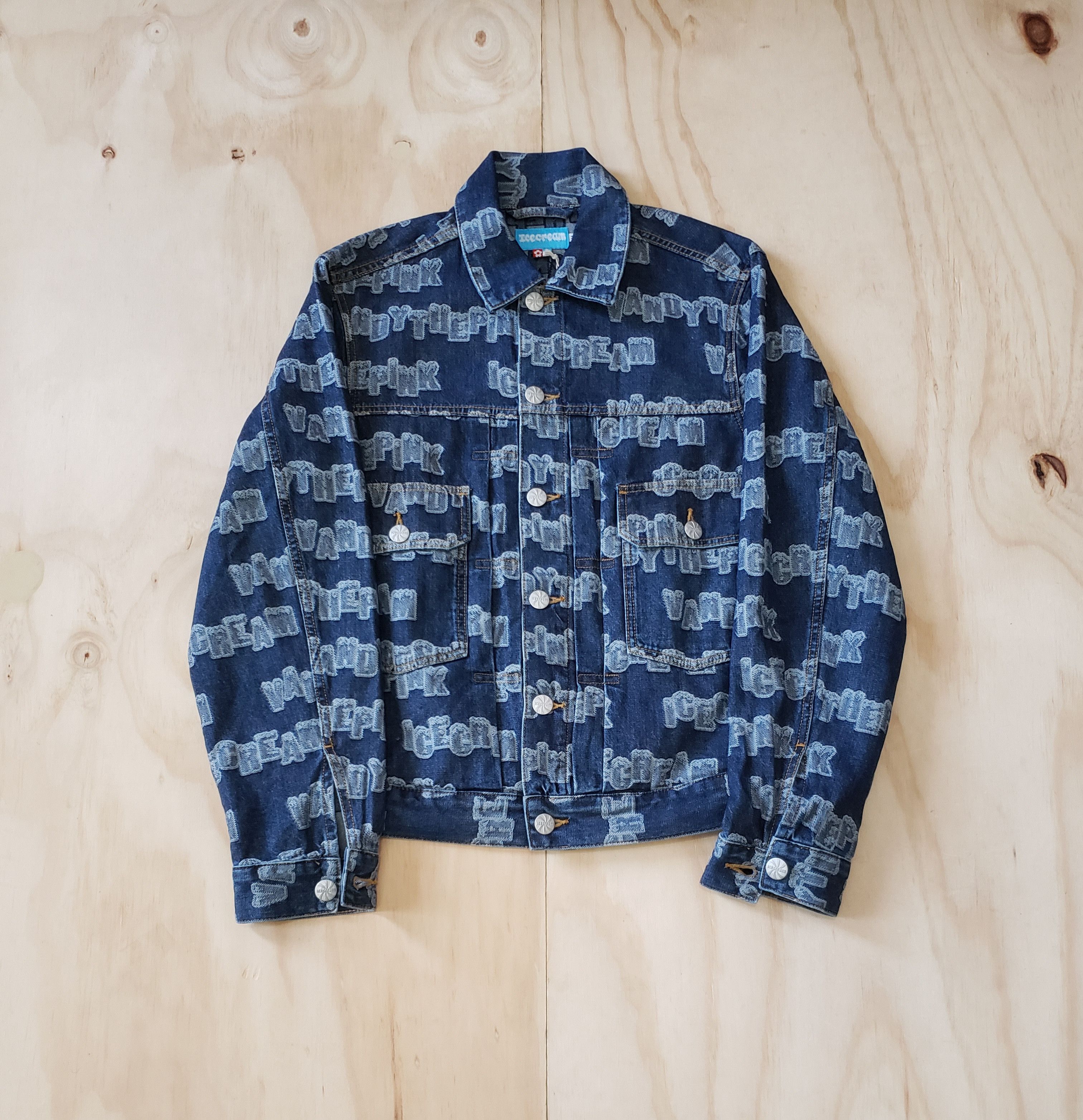 image of Icecream x Vandy The Pink Ice Cream Vandy The Pink All Over Denim Jacket in Blue (Size Medium)