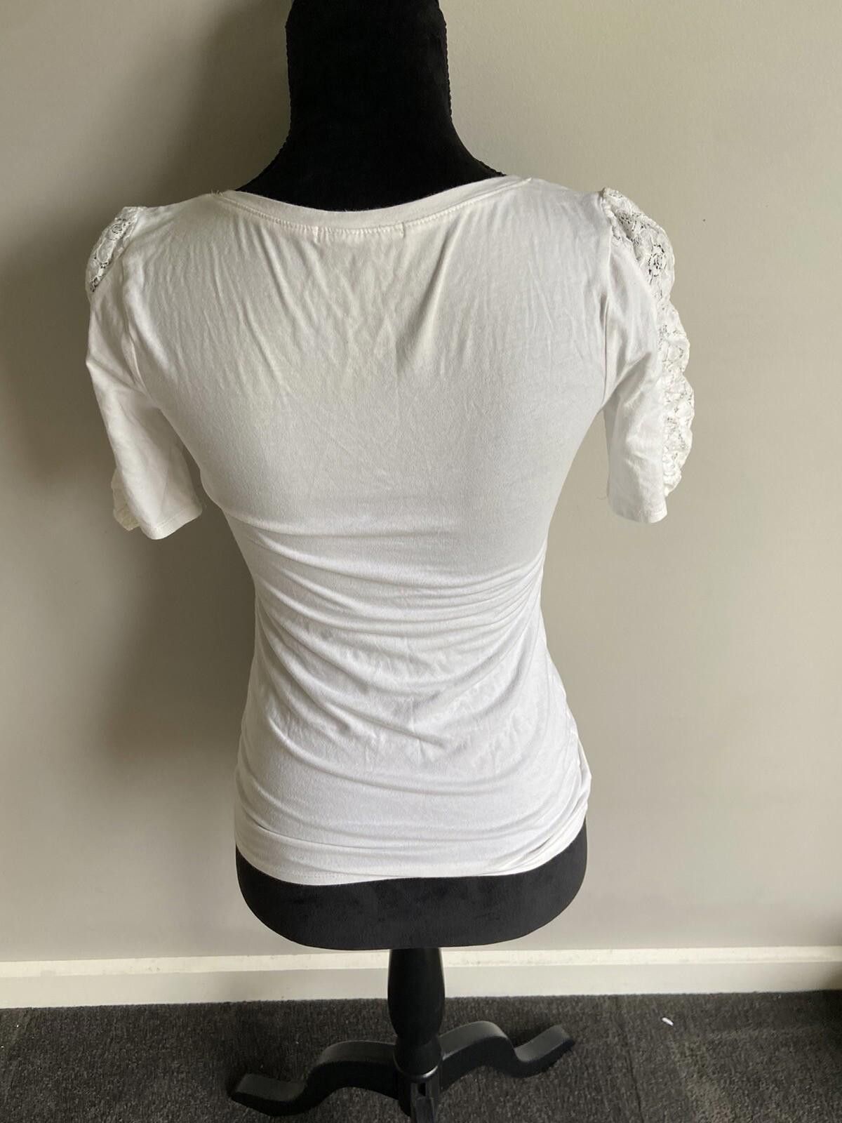 Massimo Dutti Dotti Top Half Sleeve White w Lace T-Shirt - Size X S(001) Size XS / US 0-2 / IT 36-38 - 8 Thumbnail