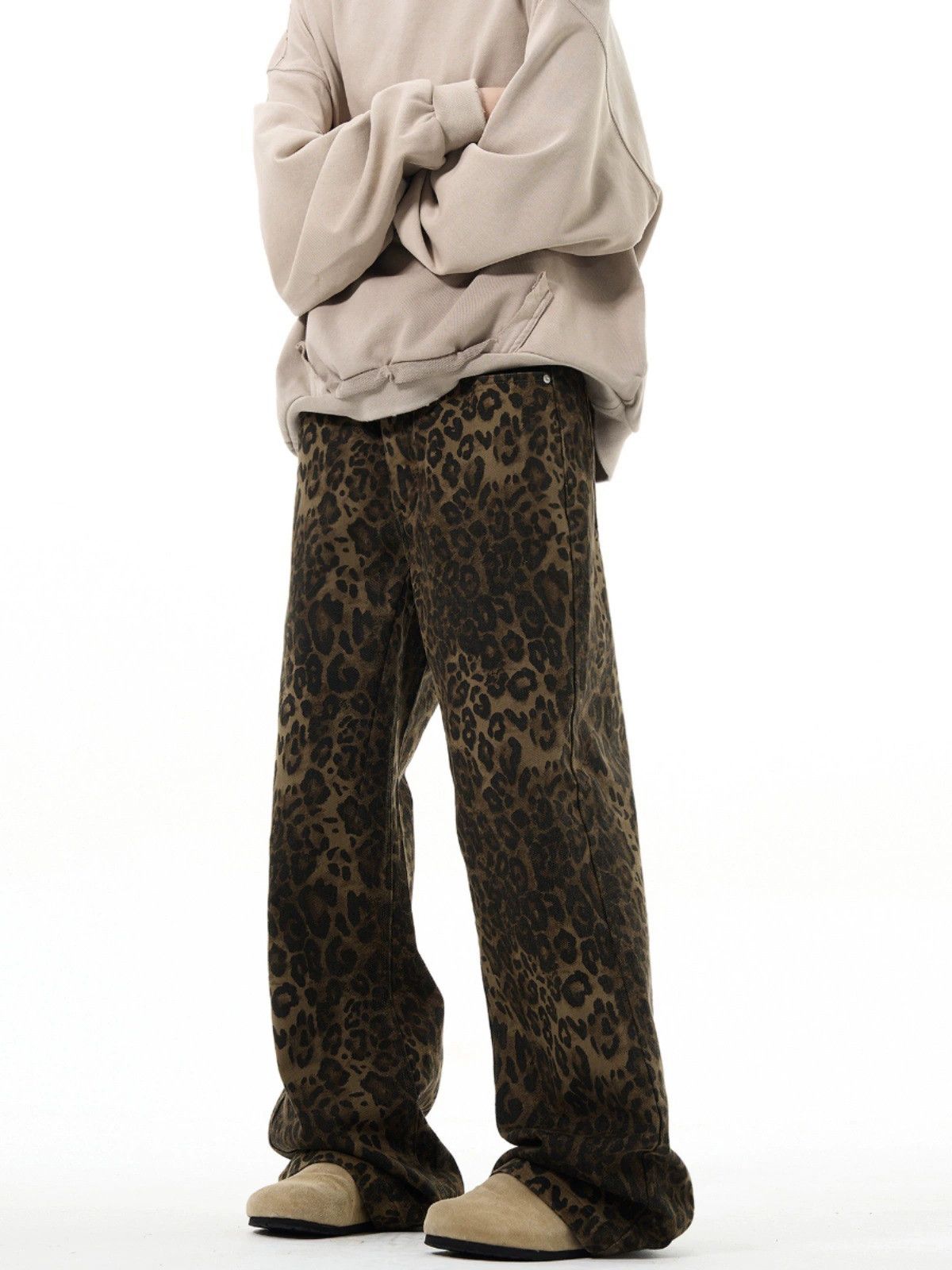 Vintage American street retro men's loose straight leopard jeans Size US 32 / EU 48 - 4 Thumbnail