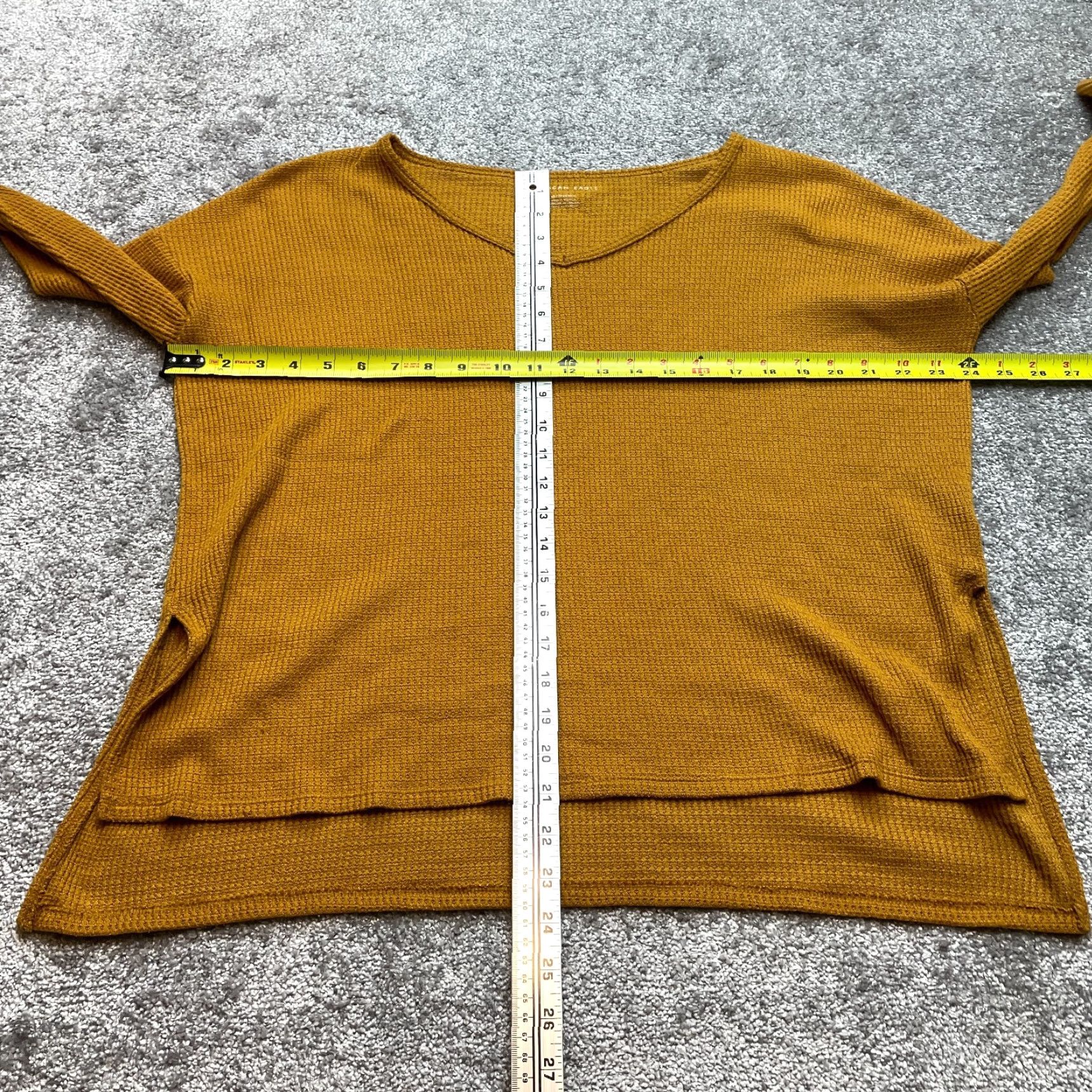 American Eagle Outfitters American Eagle Sweater Womens XS Golden Yellow Relaxed Fit Waffle Knit Pullover Size XS / US 0-2 / IT 36-38 - 3 Thumbnail
