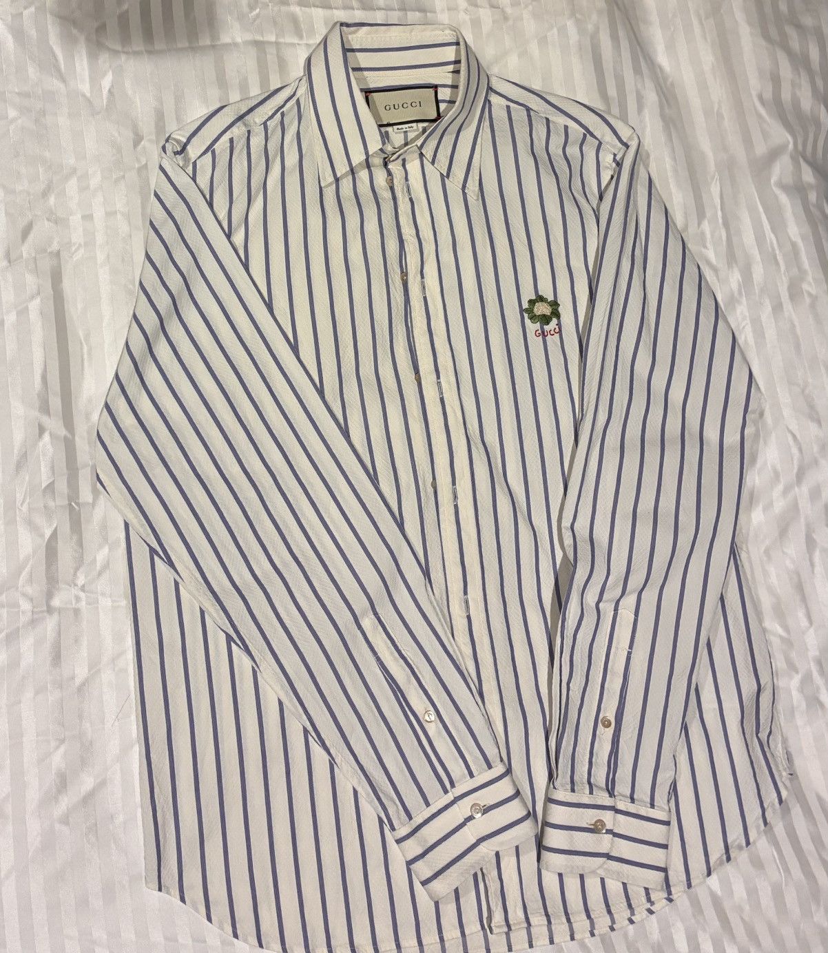Gucci Gucci Pinstripe Embroidered Button Up Size US XXS / EU 40 - 1 Thumbnail