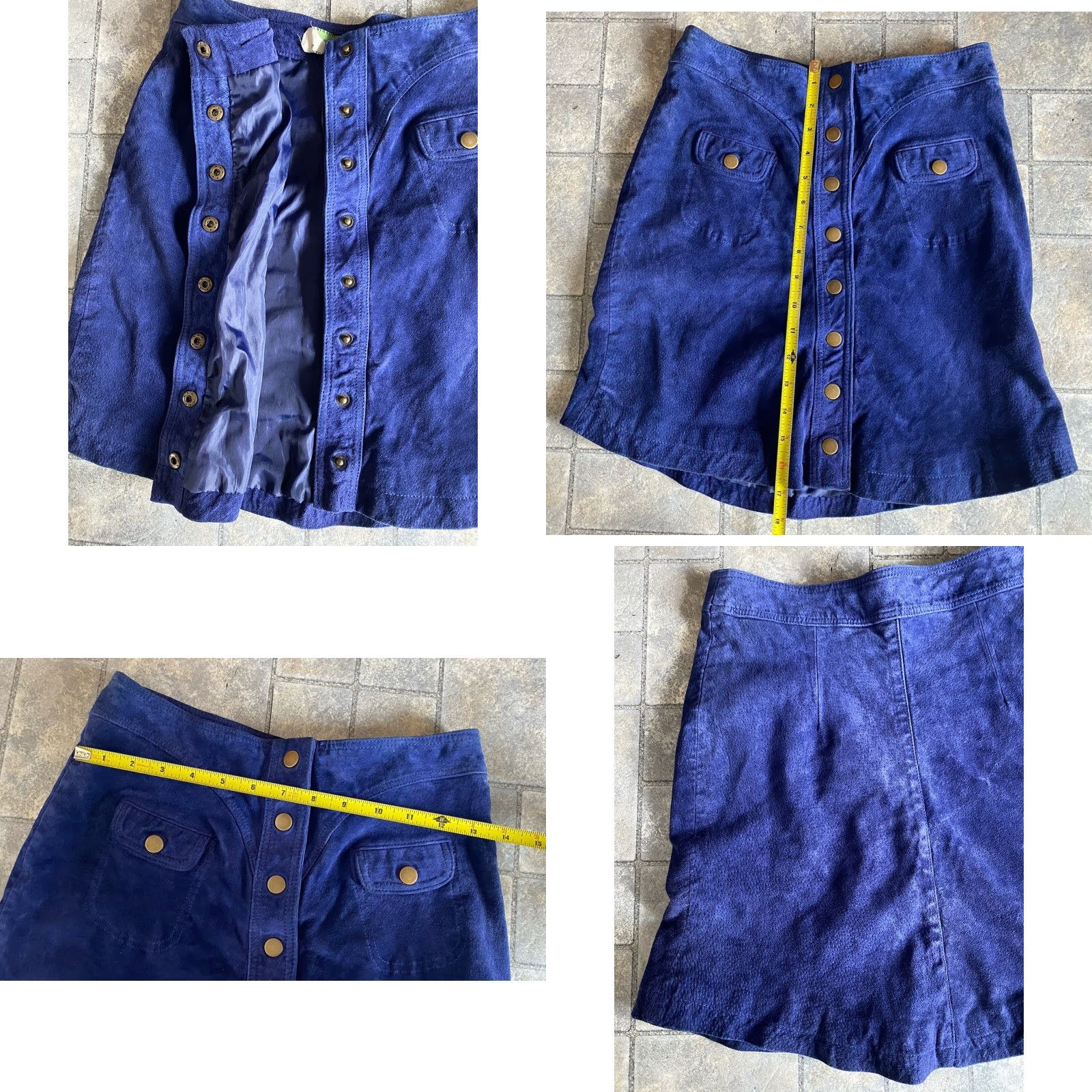 Anthropologie Anthropologie Mini Skirt Blue Leather 6P Pockets Snap Button Up High Rise Women Streetwear | 100% Leather | Petite | US 6P Size 28" / US 6 / IT 42 - 8 Thumbnail