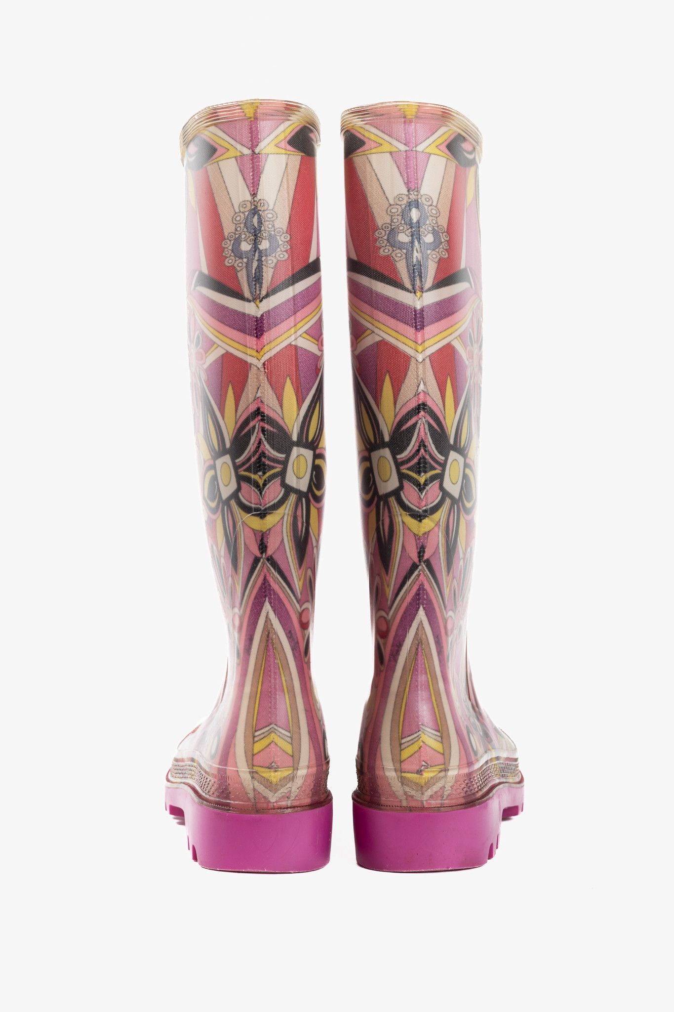 Emilio Pucci Emilio Pucci Pink Floral-Printed Rubber Rain Boots Size US 7.5 / IT 37.5 - 3 Thumbnail