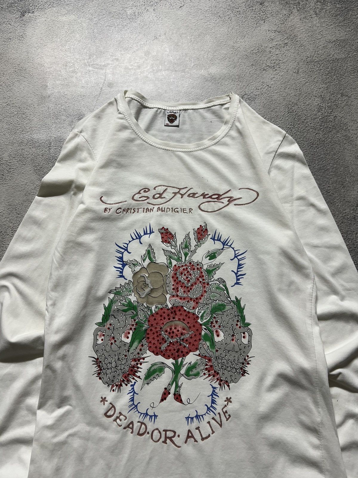 Ed Hardy Vintage Y2k Ed Hardy Dead Or Alive ☠️🌹 Rare Long Sleeve 00’s Size L / US 10 / IT 46 - 3 Thumbnail