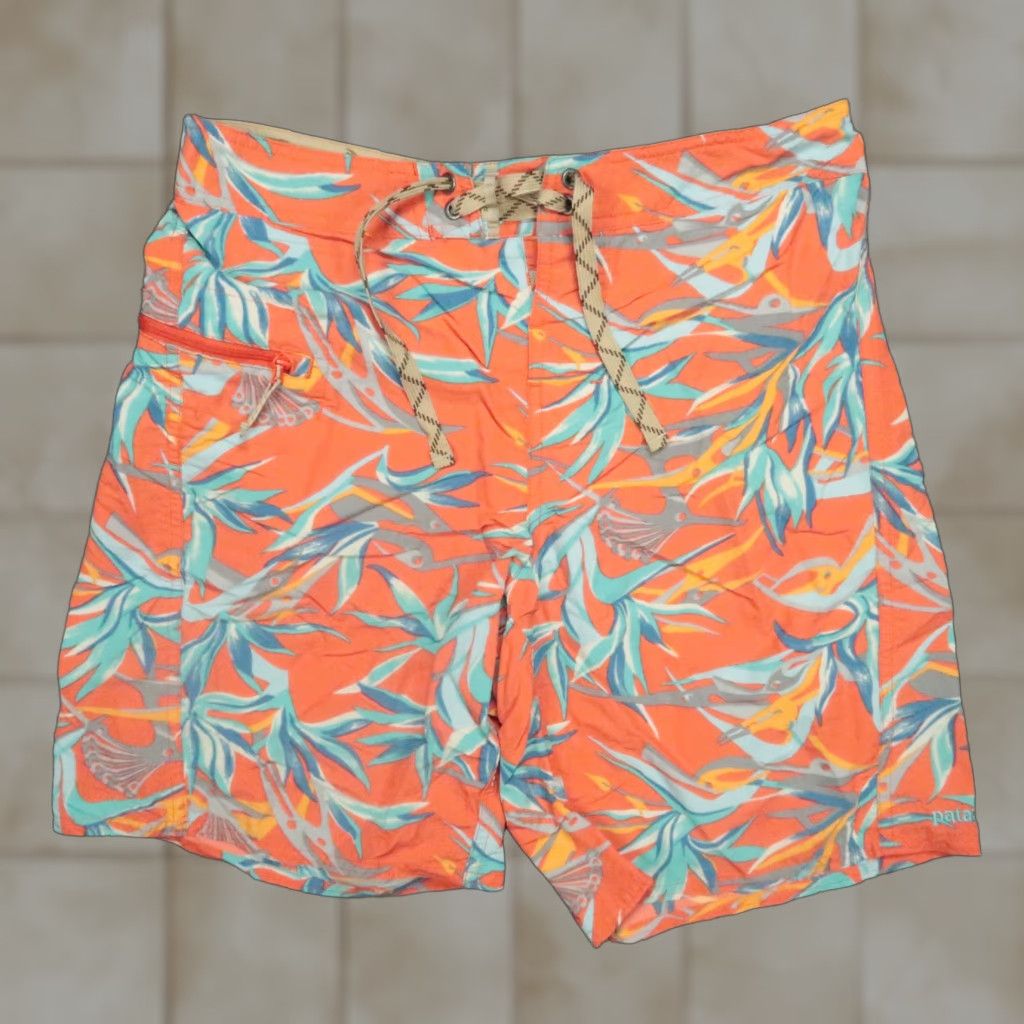 Patagonia Patagonia Board Shorts Mens 30 Orange Floral Printed Wavefarer Swim Bottoms Size US 30 / EU 46 - 1 Thumbnail