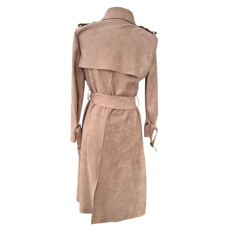Other Few Moda Women’s Tan Long Faux Suede Trench Coat with Belt Size S / US 4 / IT 40 - 4 Thumbnail