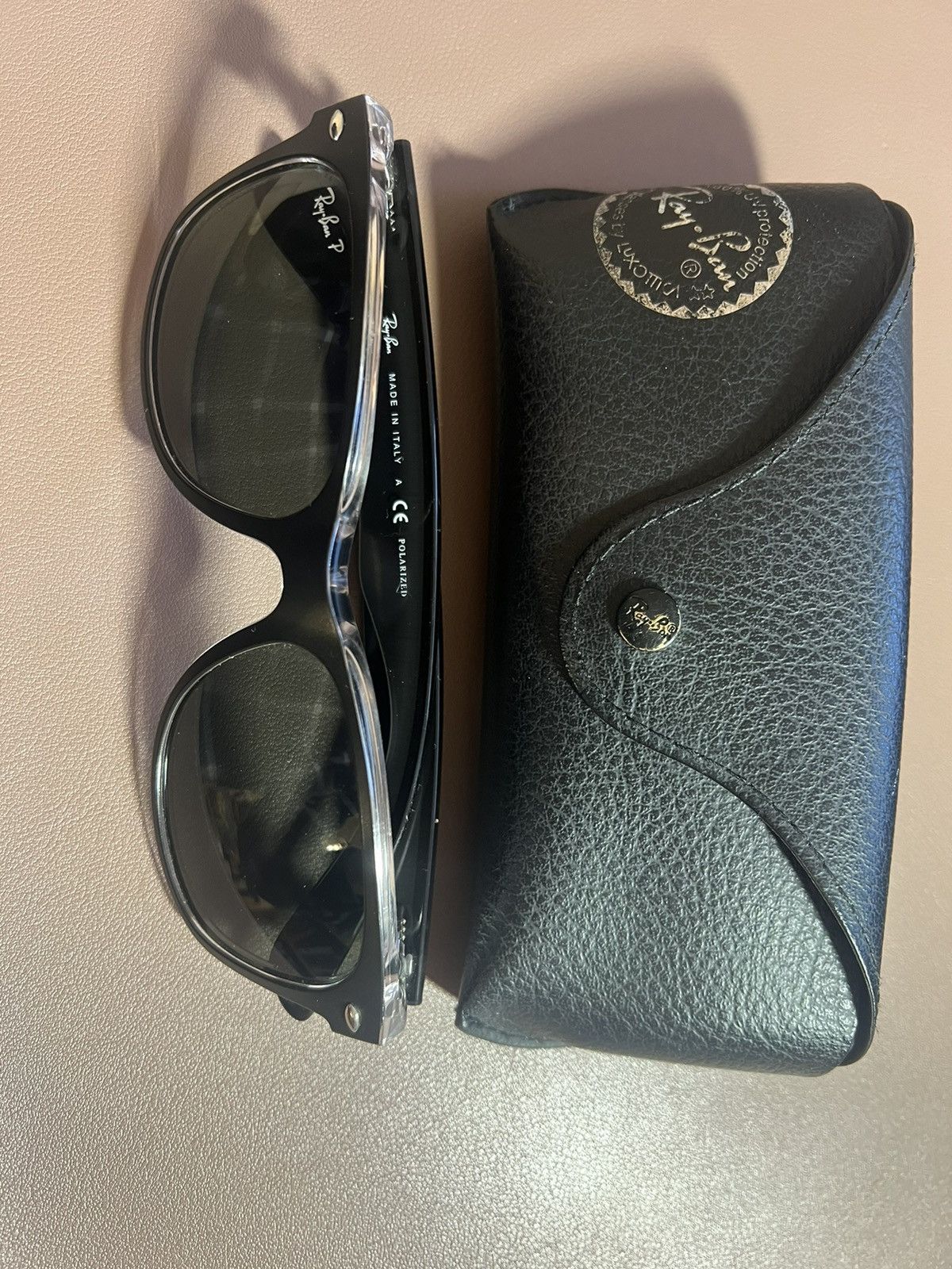 image of Rayban Ray-Ban Wayfarer- Matte Black On Transparent (Polarized), Men's