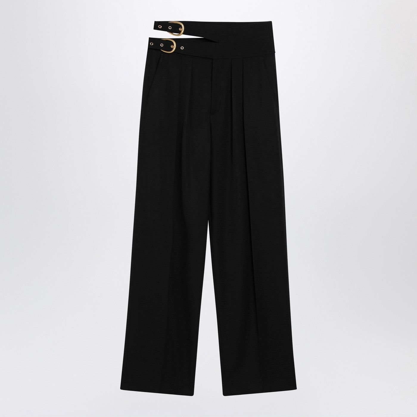 Chloe Chloe Black Trousers With Double Belt And Gold Buckles Size 30" / US 8 / IT 44 - 1 Thumbnail