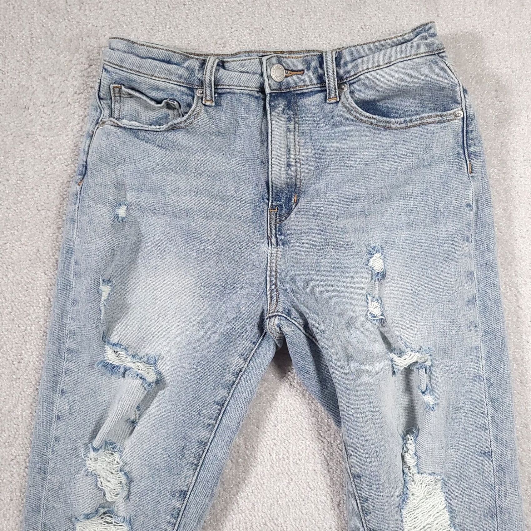 Vintage RISEN Los Angeles Destroyed Light Wash Straight Jeans Women's 30/11 Stretch Jeans Straight Womens 5-Pocket Denim Blue Modern Casual Jeans Size 32" / US 10 / IT 46 - 3 Thumbnail