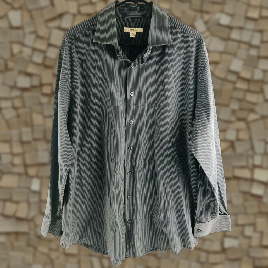 Merona Merona Shirt Men's XL Gray White Striped Button Up Long Sleeve Size US XL / EU 56 / 4 - 1 Thumbnail