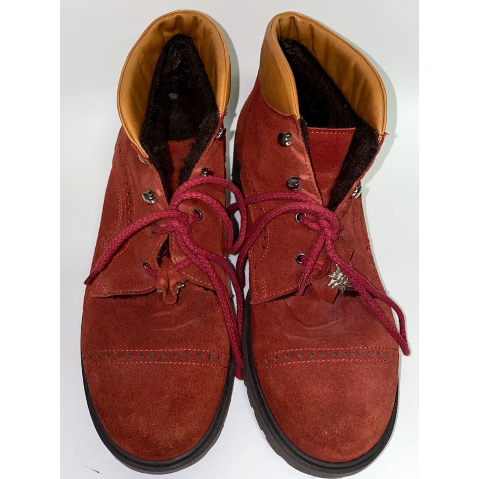 Vintage Alp Trend Boots Womens Size 9 USA 40 EUR Red Suede Leather Lace Up Ankle Size US 9 / IT 39 - 3 Thumbnail