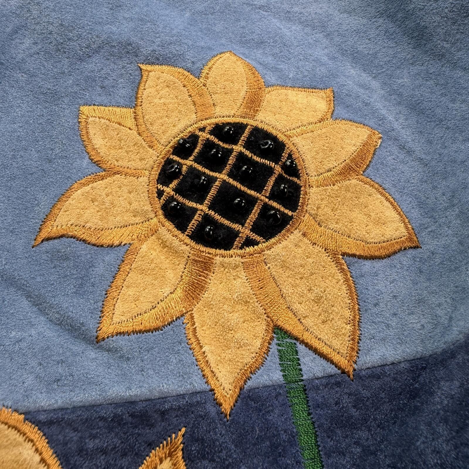 Other Vintage Sunflower Suede Leather Jacket Blue Embroidered Size M / US 6-8 / IT 42-44 - 5 Thumbnail