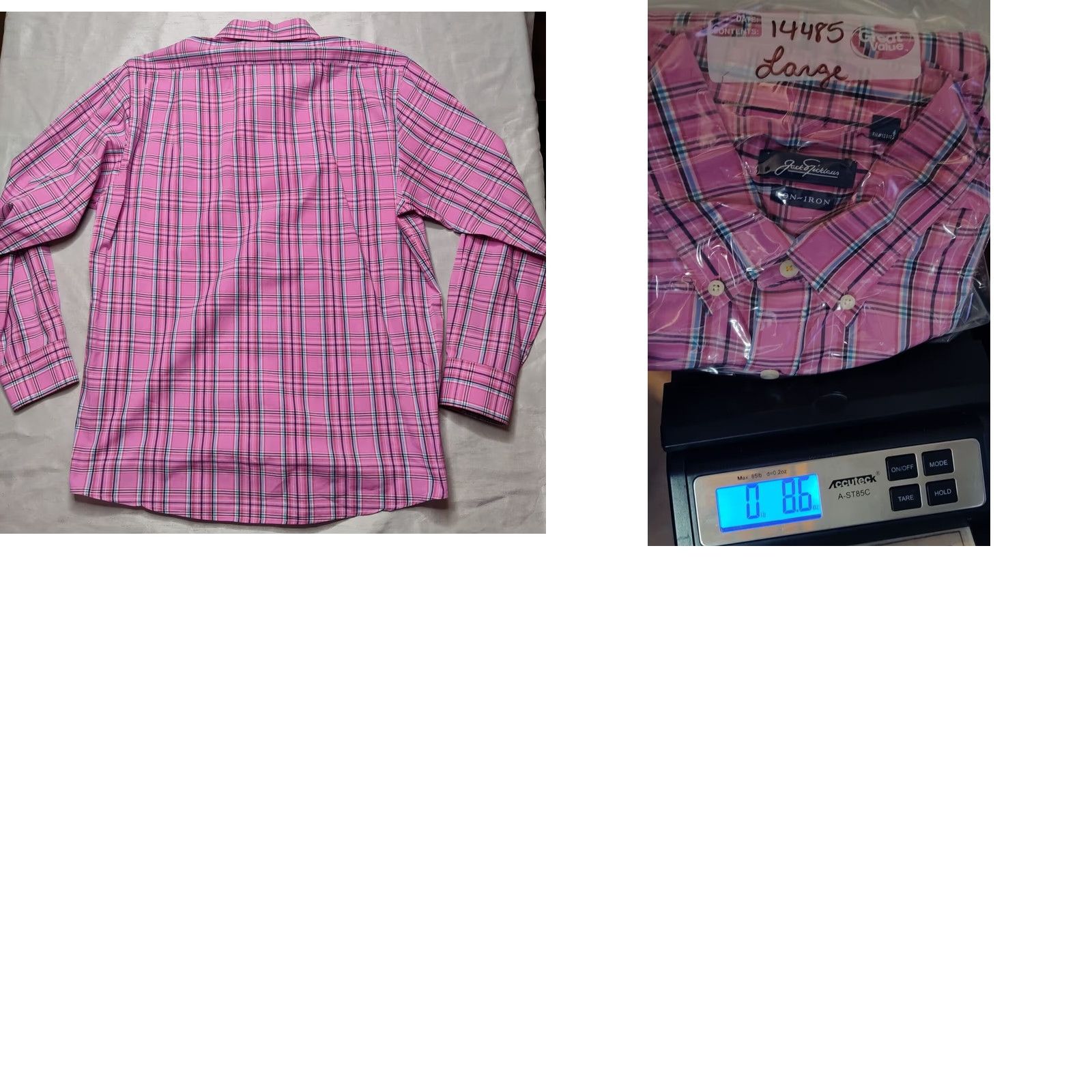 Pinko JACK NICKLAUS NON-IRON Men Large Pink Plaid L/S Button-Up Shirt EUC Size US L / EU 52-54 / 3 - 10 Thumbnail