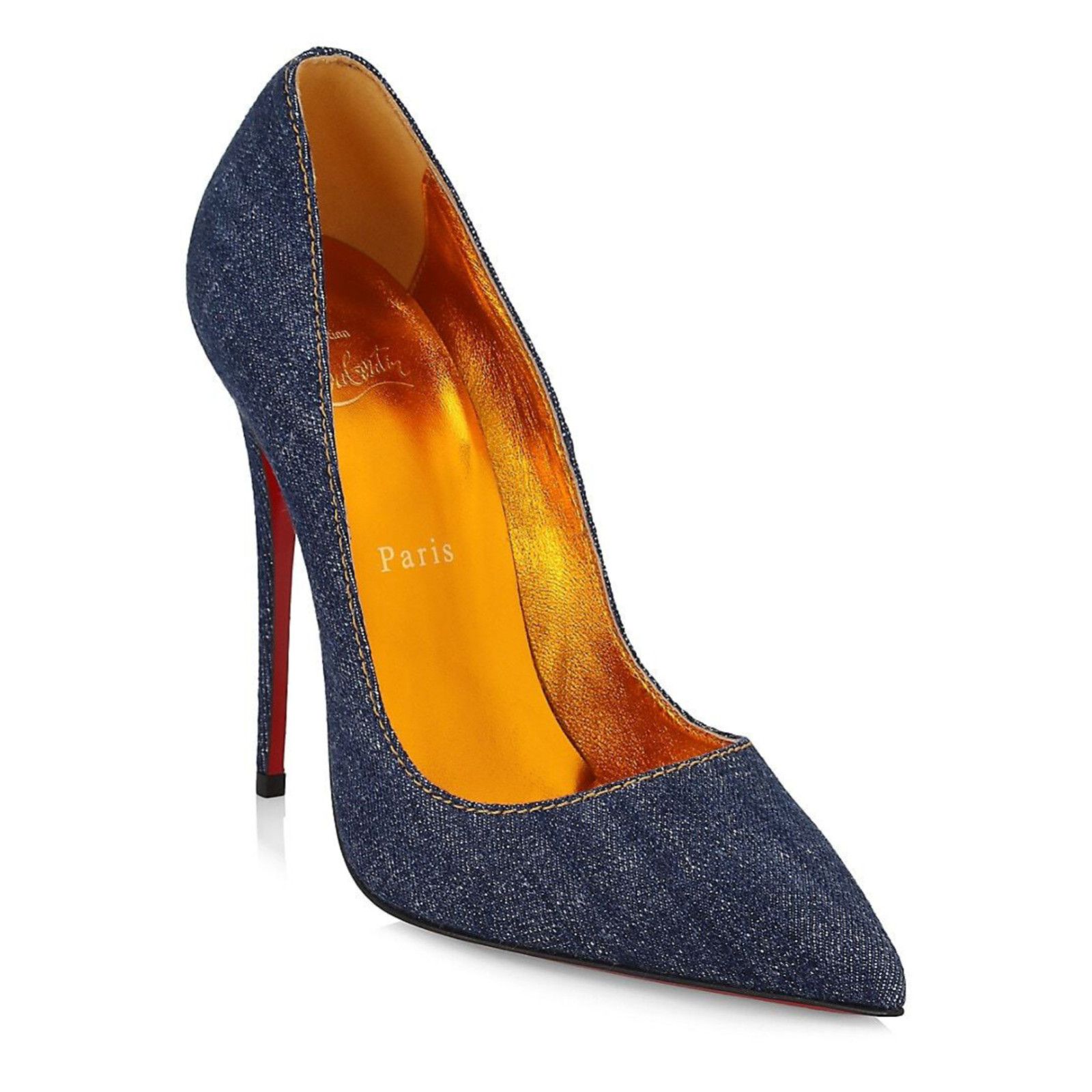 Christian Louboutin So Kate 120 Blue Denim Saba Gold Stiletto Heel Pump 38.5 Size US 8.5 / IT 38.5 - 1 Thumbnail