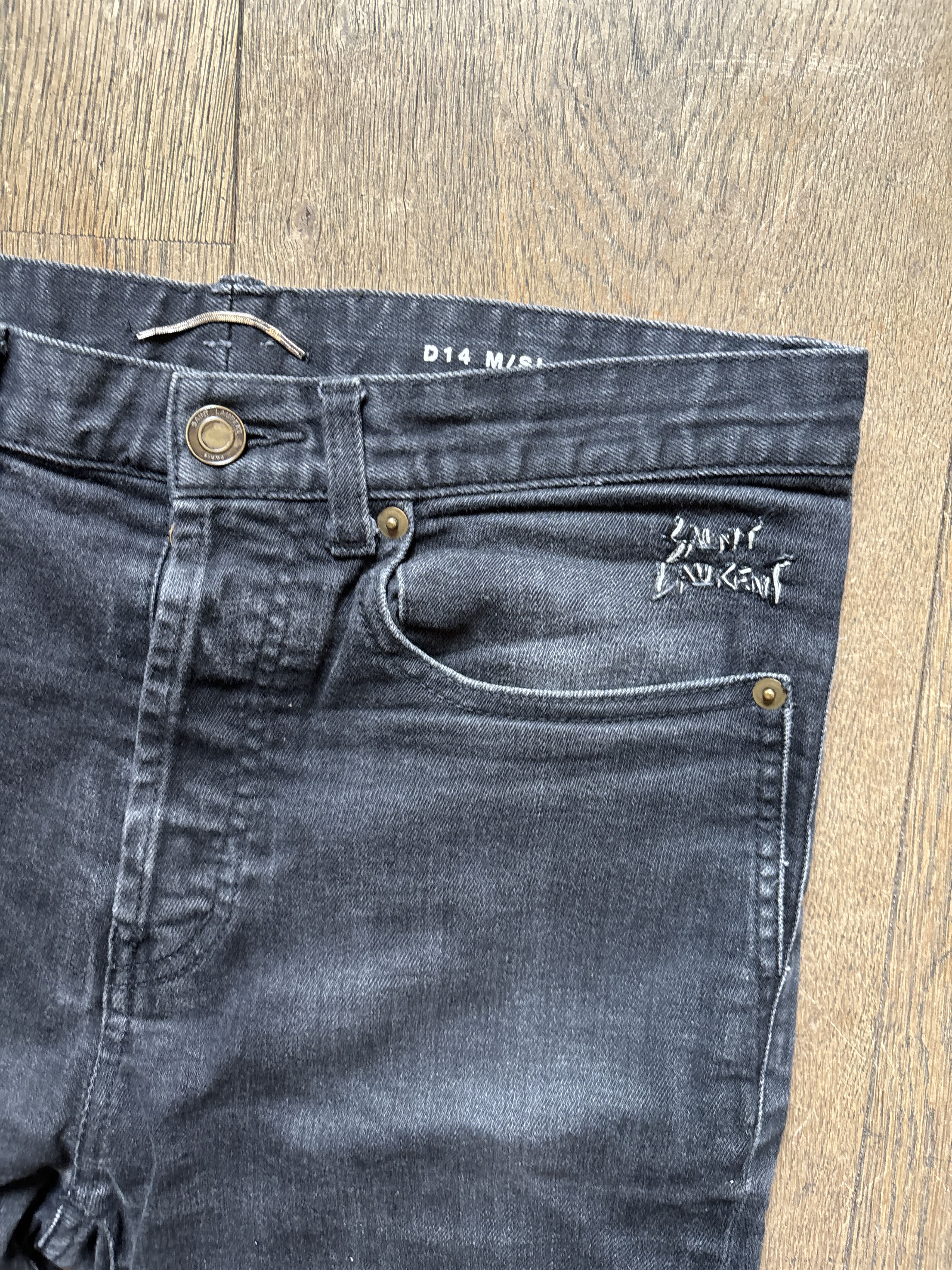 Saint Laurent Paris D14 Distressed Black Japanese Denim Size US 29 - 2 Thumbnail