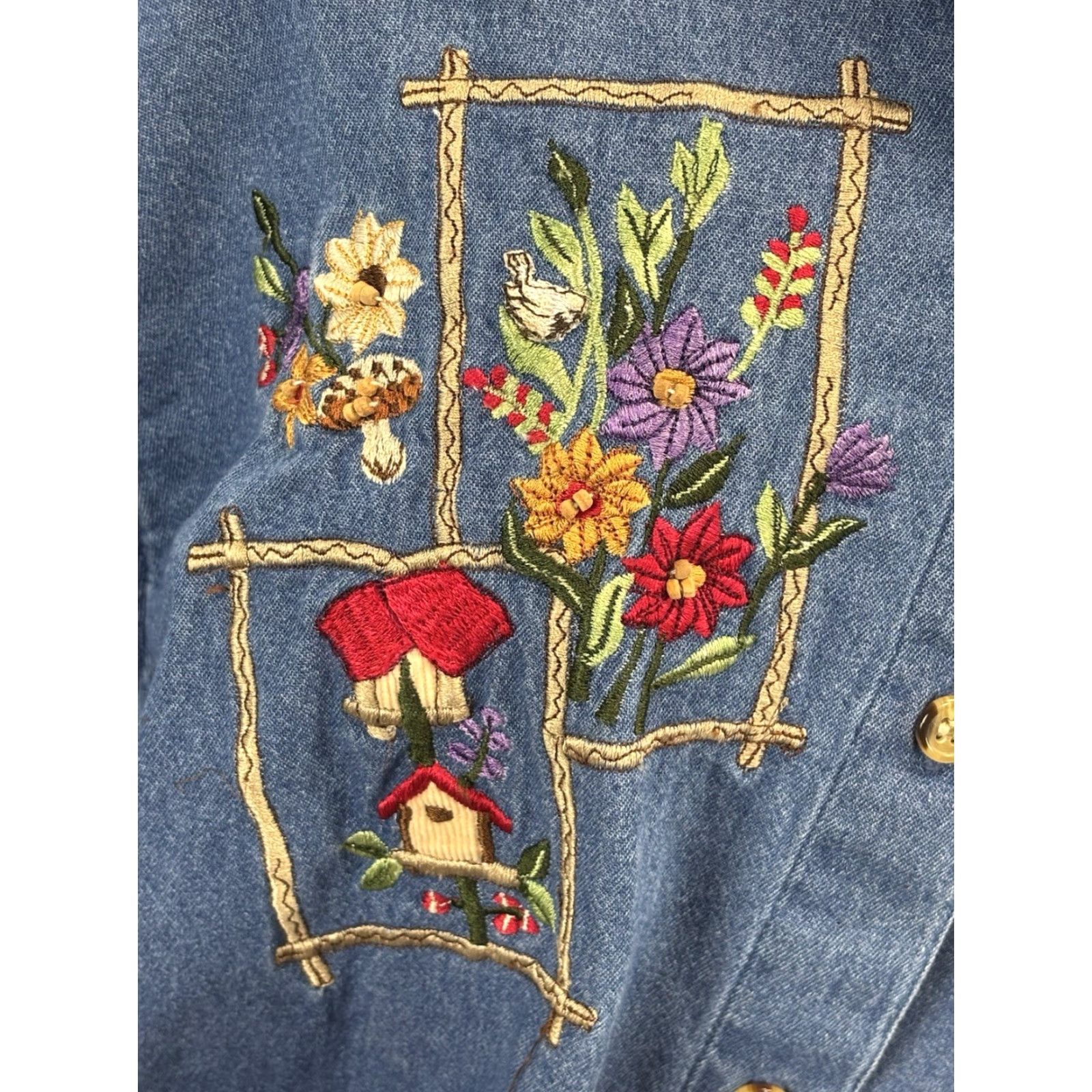 Vintage Vtg Victoria Jones Sport Denim Shirt Sz 18W Plus Embroidered Bird Houses READ Size XXL / US 16-18 / IT 52-54 - 6 Thumbnail
