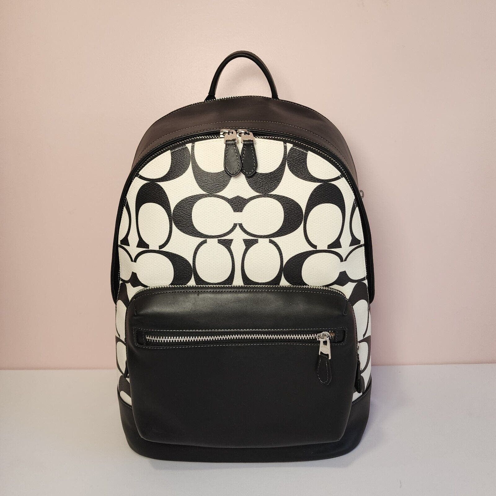 image of NWT Coach Co920 Men's West Backpack Signature Black White