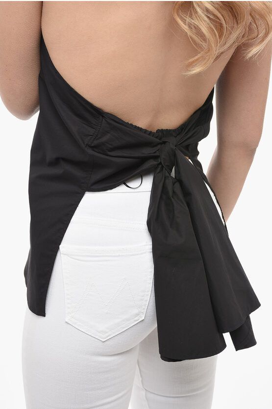 MSGM og1mm0724 Bare Back Halter Neck Shirt in Black Size M / US 6-8 / IT 42-44 - 3 Thumbnail