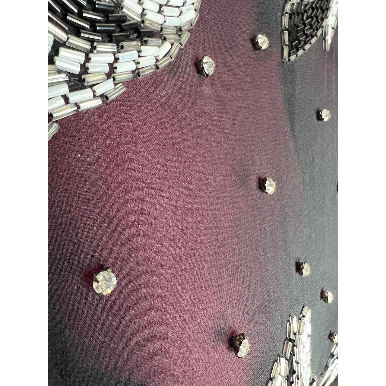 Vintage dress 100% silk beaded sheer bust high collar black white Size L / US 10 / IT 46 - 10 Thumbnail
