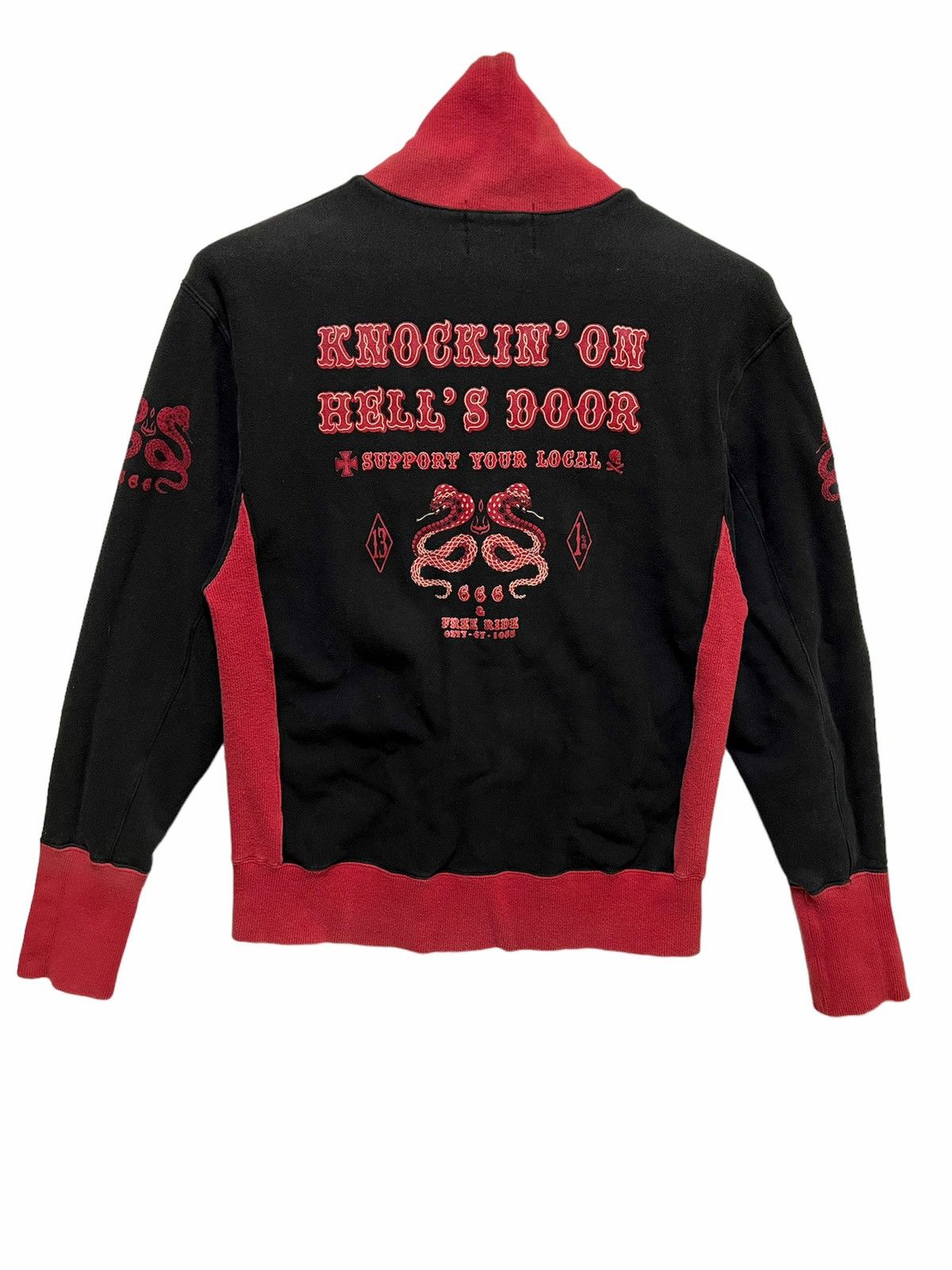 Japanese Brand × Vintage Vintage Knockin On Hell Door Sunfaded Punk Zip Up Sweater Size US M / EU 48-50 / 2 - 1 Thumbnail