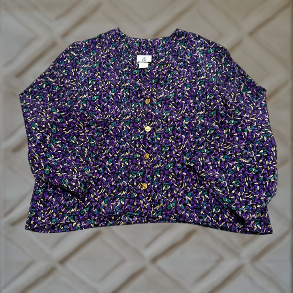 Vintage VINTAGE CB New York 90s Floral Blouse Womens 12 Purple Black Long Sleeve Floral Shirt Womens Regular Purple 90s Bohemian Retro Blouse Size XL / US 12-14 / IT 48-50 - 1 Thumbnail