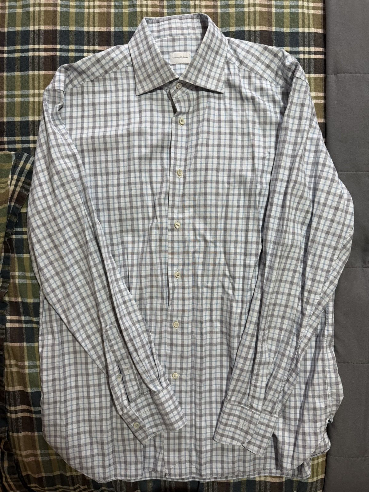 Ermenegildo Zegna Ermenegildo Zegna Blue Plaid Shirt Size US L / EU 52-54 / 3 - 1 Thumbnail