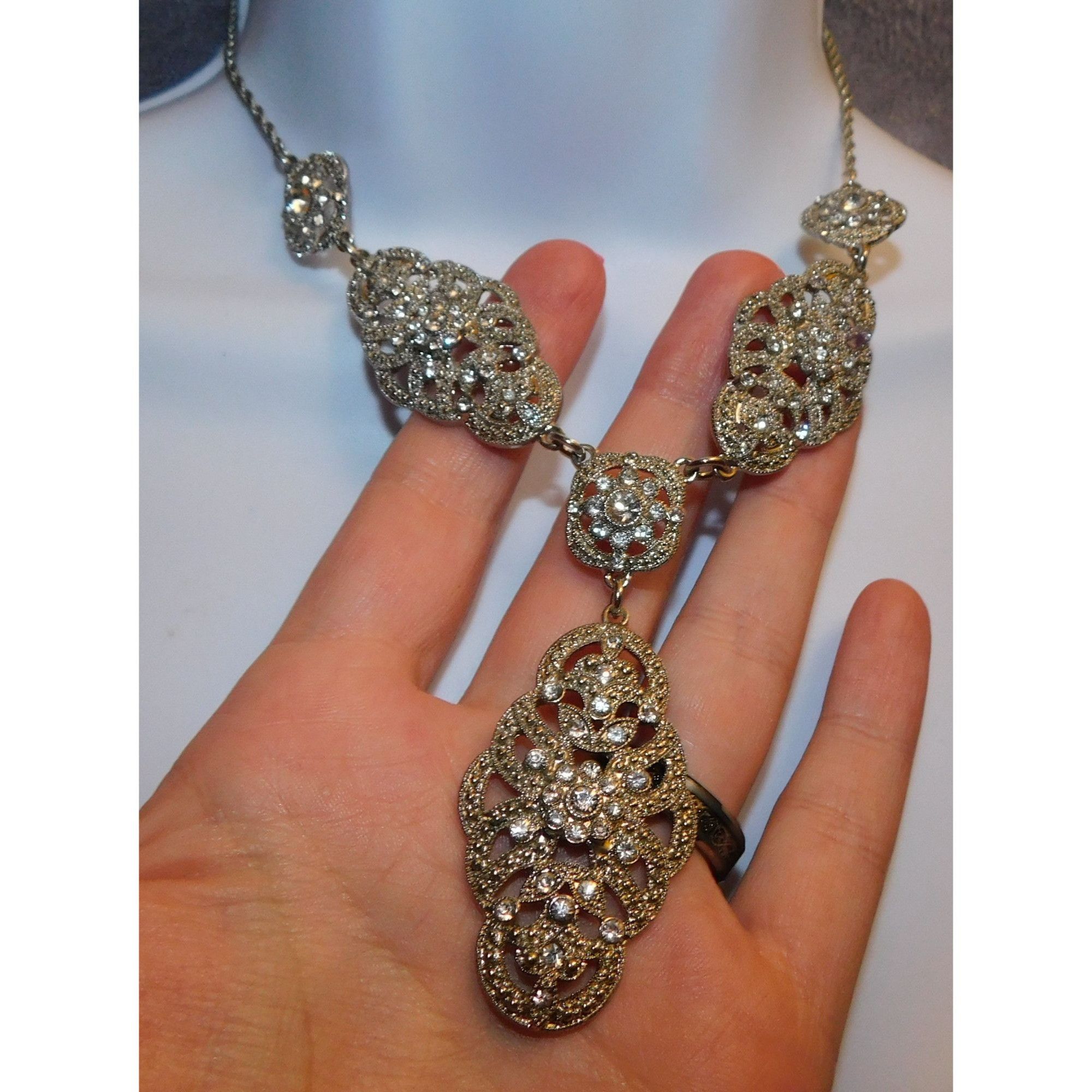 Other Silver Rhinestone Bridal Y Drop Necklace Size ONE SIZE - 5 Thumbnail